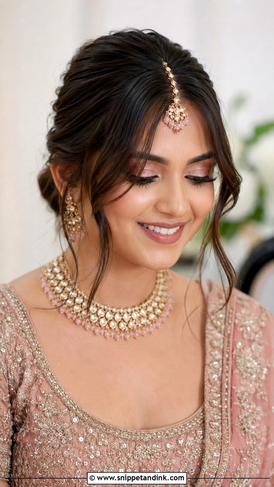 Curtain Bangs With Bridal Bun - Snippet and Ink - 30 Indian Bridal Dulhan Hairstyles