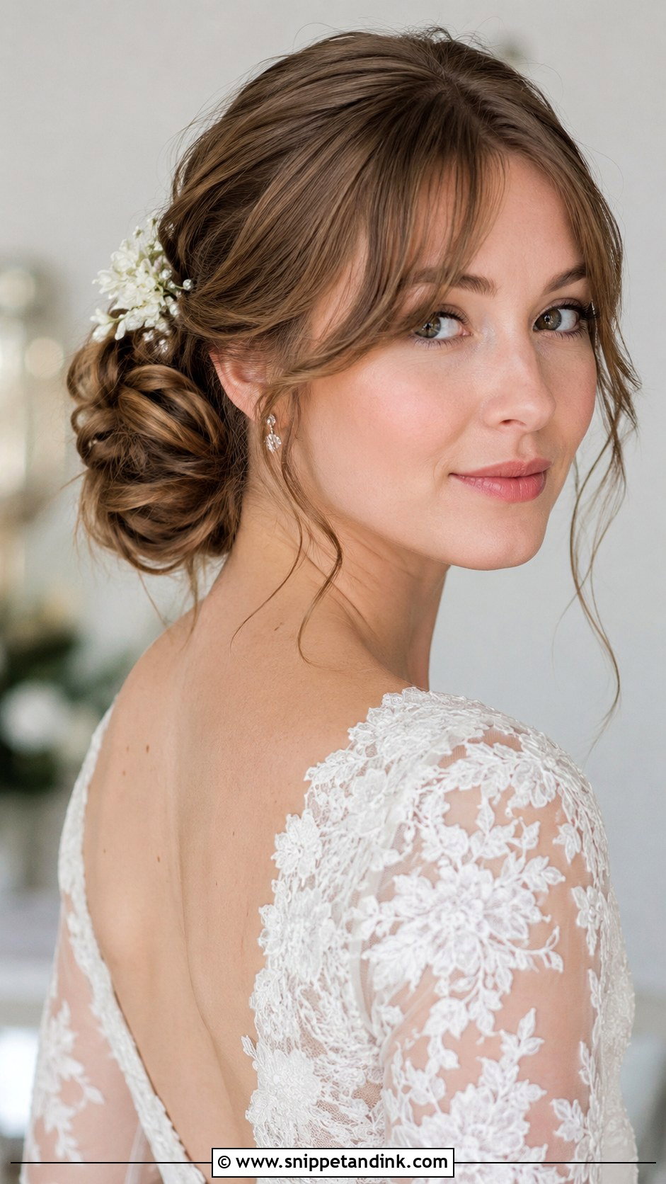 Curtain Bangs With Bridal Updo - Snippet and Ink - 30 Bridal Hair with Bangs Ideas