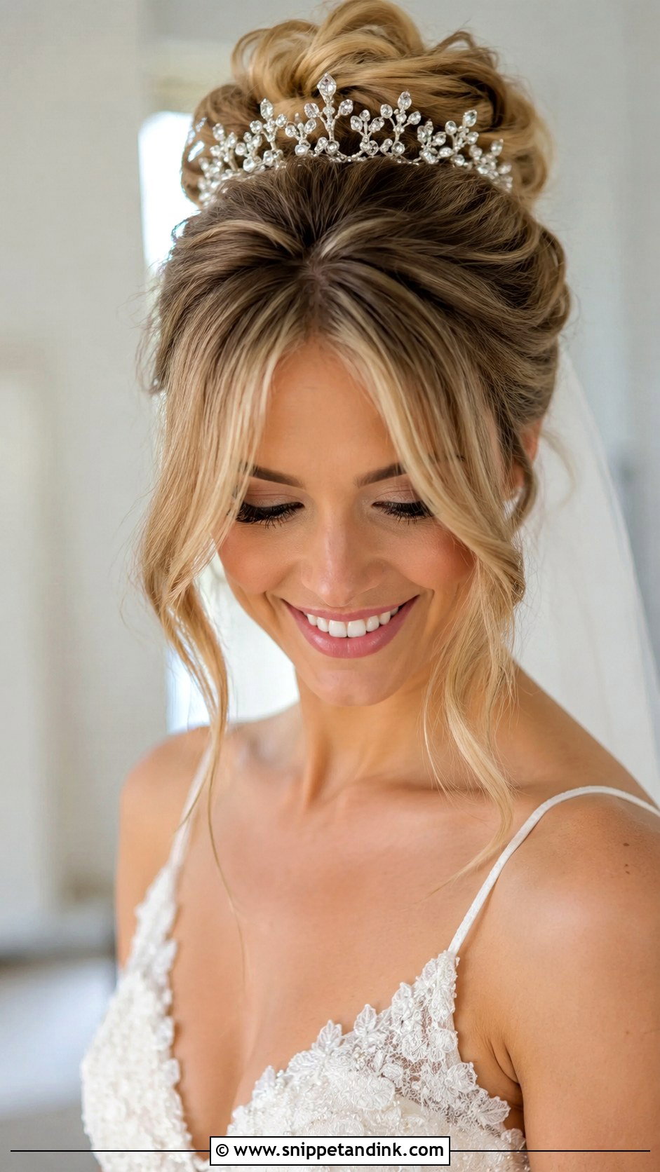 Curtain Bangs With Crown Updo - Snippet and Ink - 30 Wedding Hairstyles with Crown