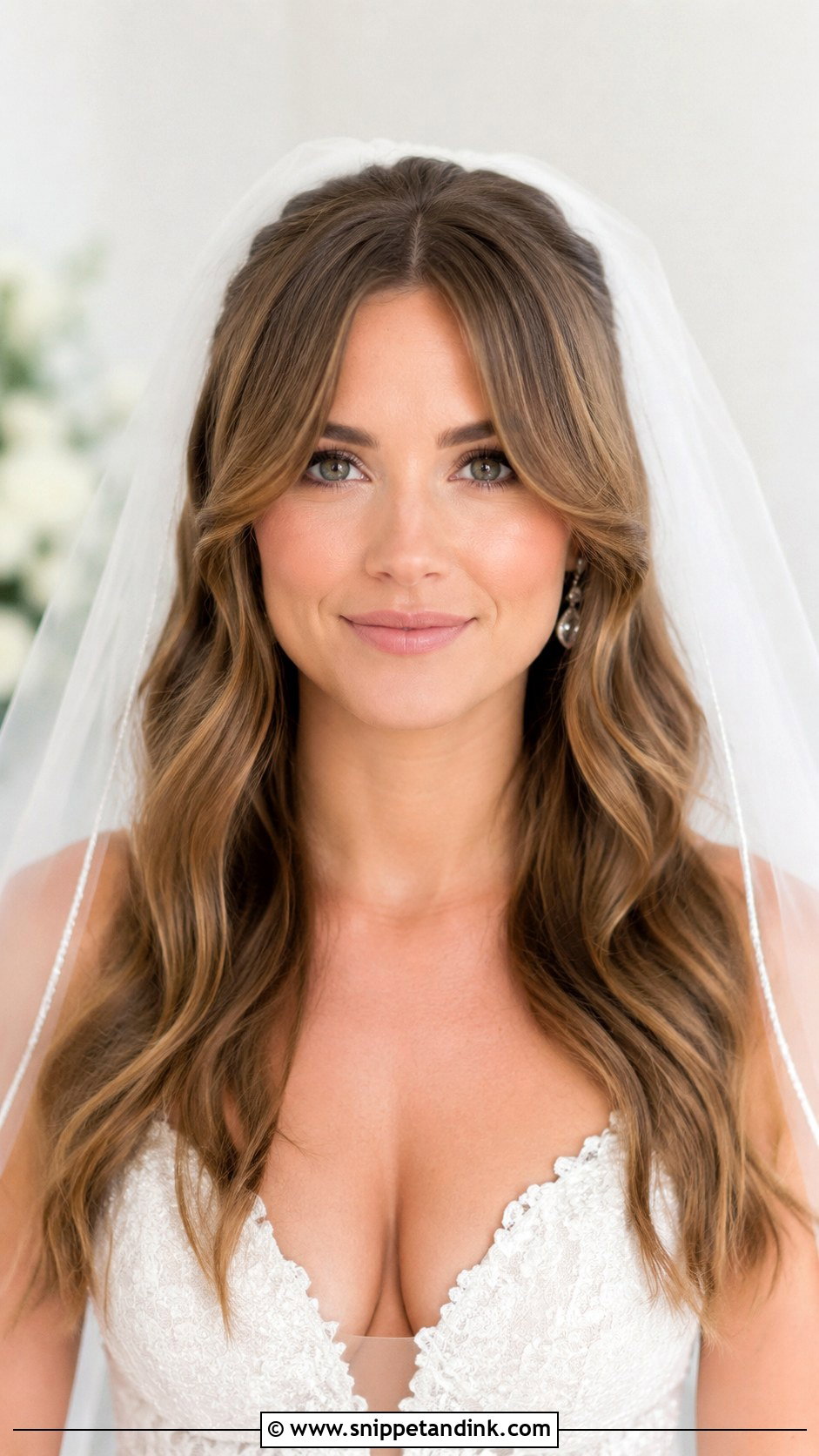 Curtain Bangs With Hair Down and a Veil - Snippet and Ink - 25 Veil Hair Down Ideas