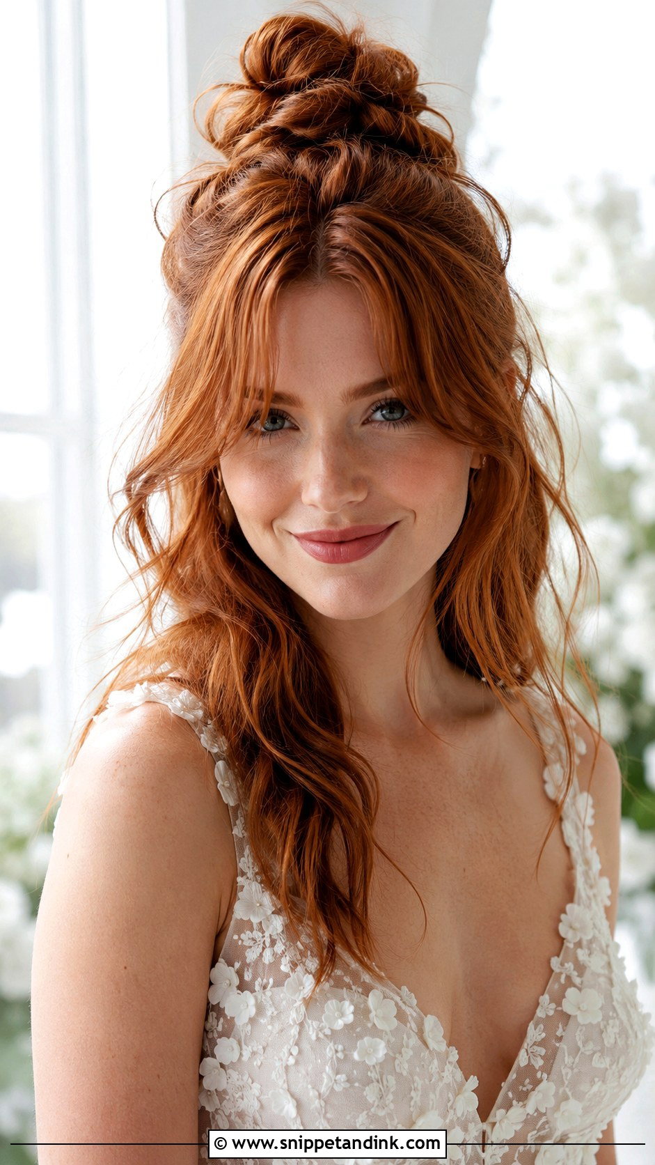 Curtain Bangs With Half Up Bun - Snippet and Ink - 25 Bride Hairstyles with Bangs