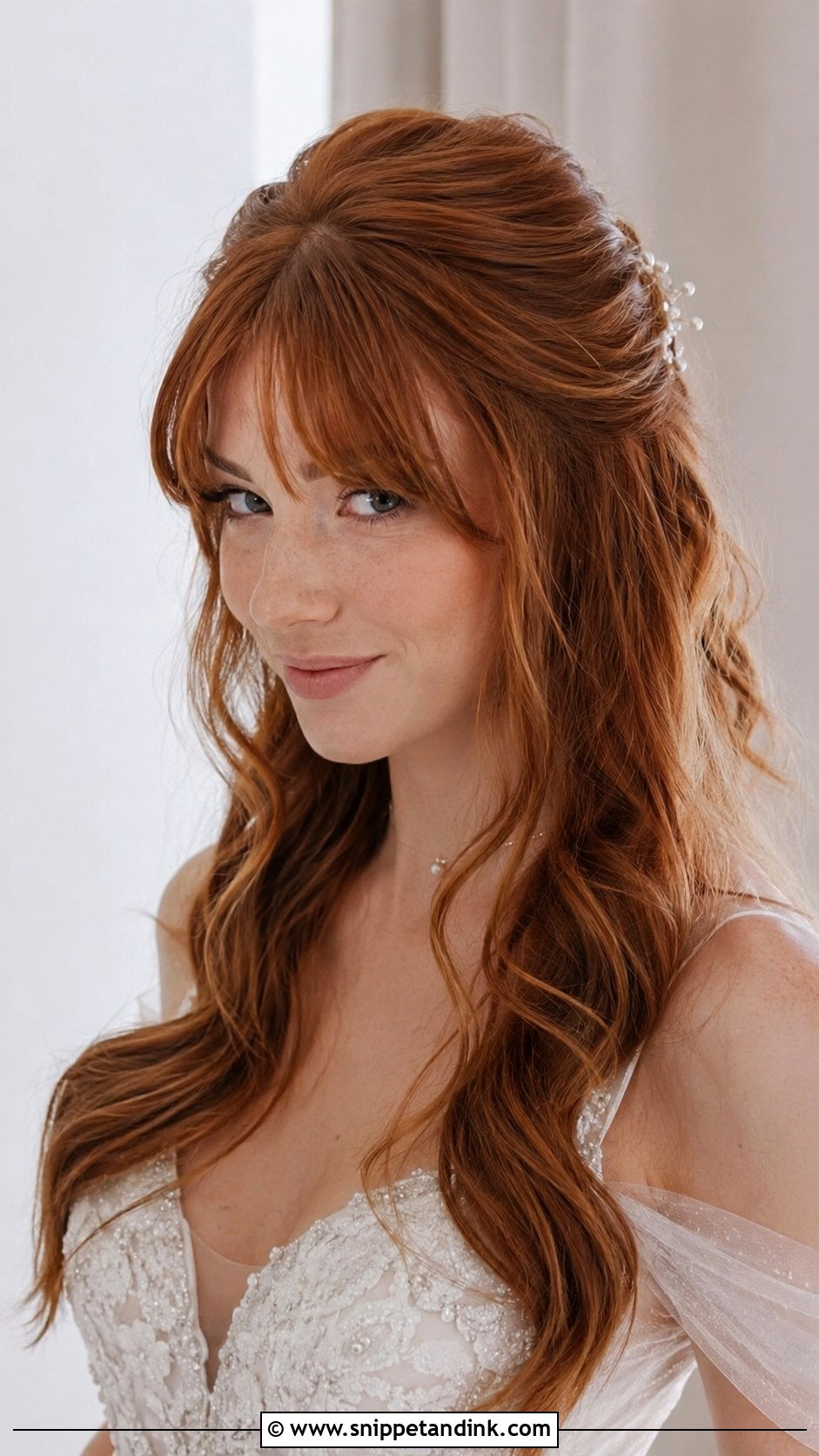 Curtain Bangs With Half Up Half Down - Snippet and Ink - 25 Bride Hairstyles with Bangs