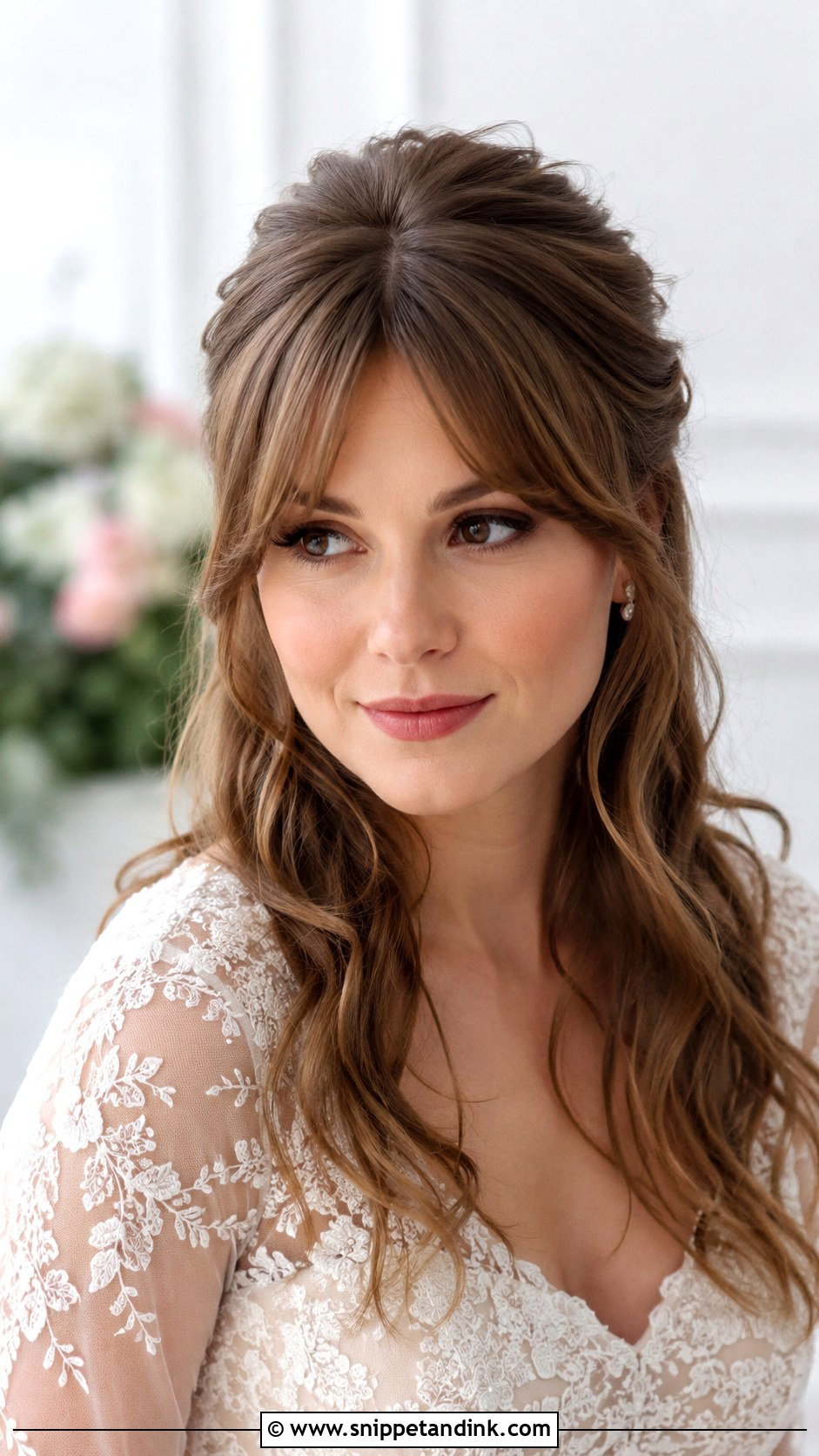 Curtain Bangs With Half Up Half Down - Snippet and Ink - 25 Curtain Bangs Wedding Hair Ideas