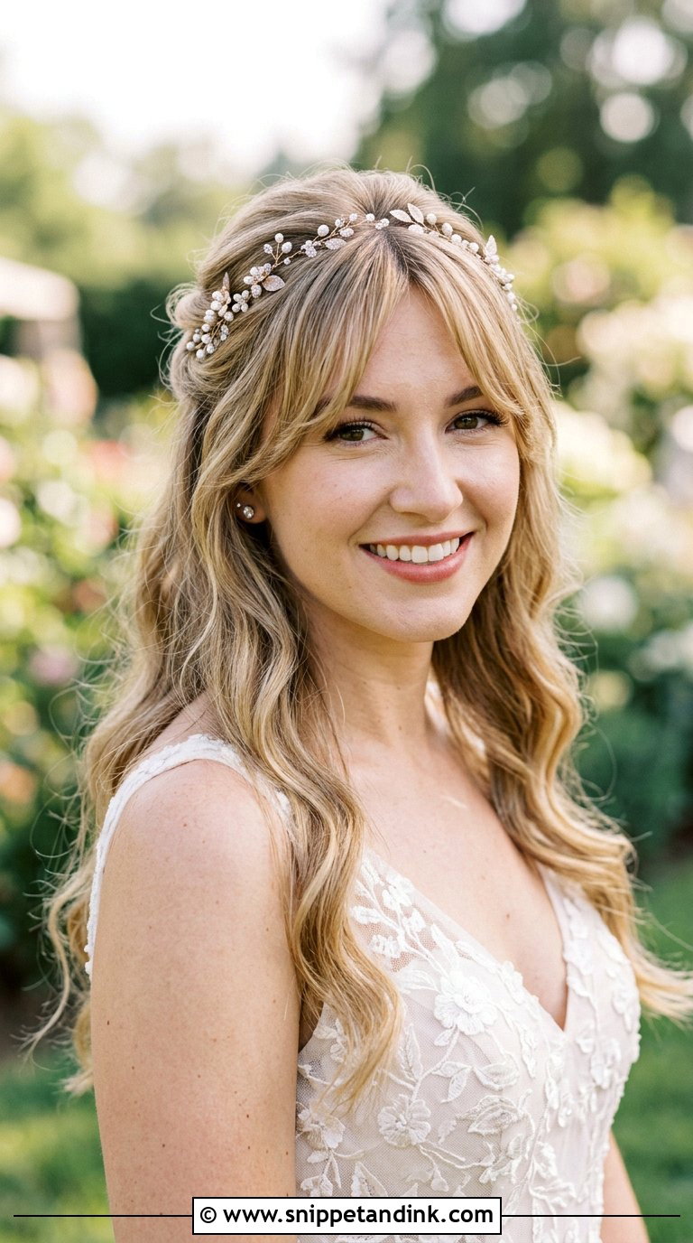 Curtain Bangs With Half Up Half Down - Snippet and Ink - 20 Bridal Hair Bangs Ideas