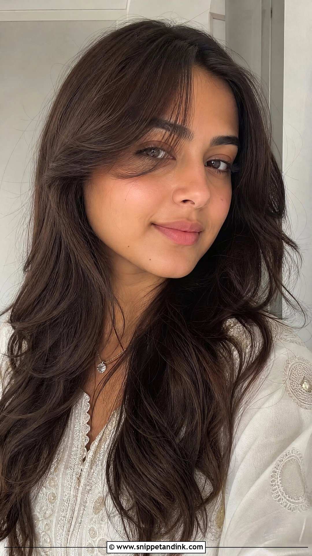 Curtain Bangs With Long Open Hair - Snippet and Ink - 20 Open Hairstyle for Wedding Functions Ideas