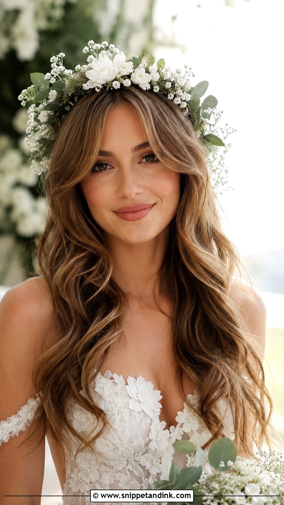 Curtain Bangs With Long Waves - Snippet and Ink - 20 Wedding Hairstyle Down Ideas