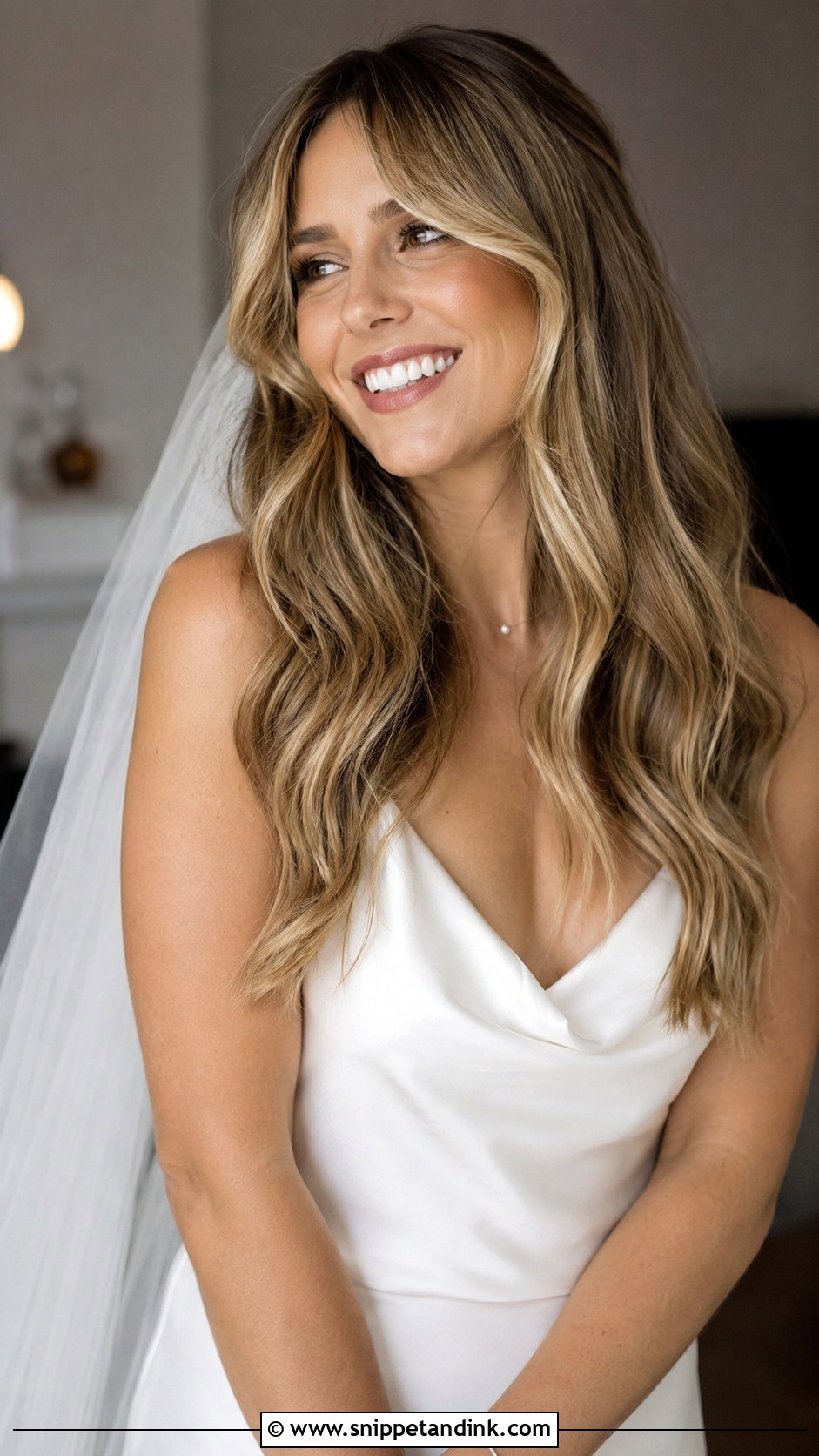 Curtain Bangs With Long Waves - Snippet and Ink - 25 Elegant Wedding Hair Down Ideas