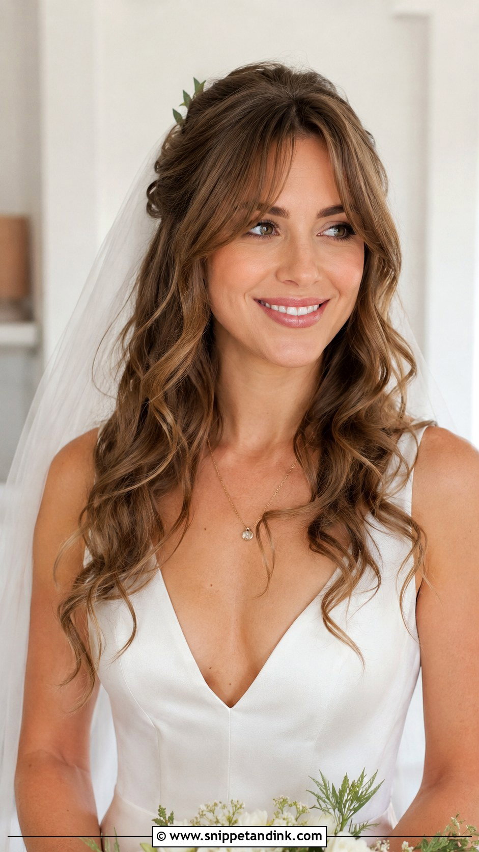 Curtain Bangs With Loose Curls - Snippet and Ink - 20 Bridal Hairstyles Front Look