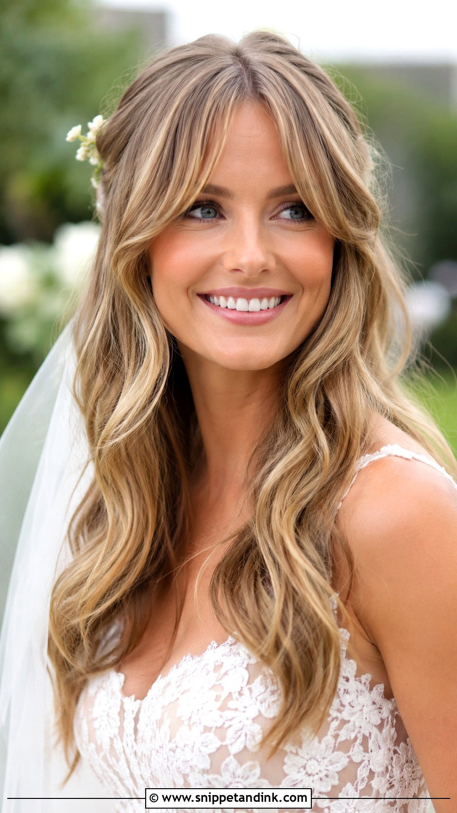 Curtain Bangs With Loose Waves - Snippet and Ink - 25 Wedding Hair Bangs Ideas