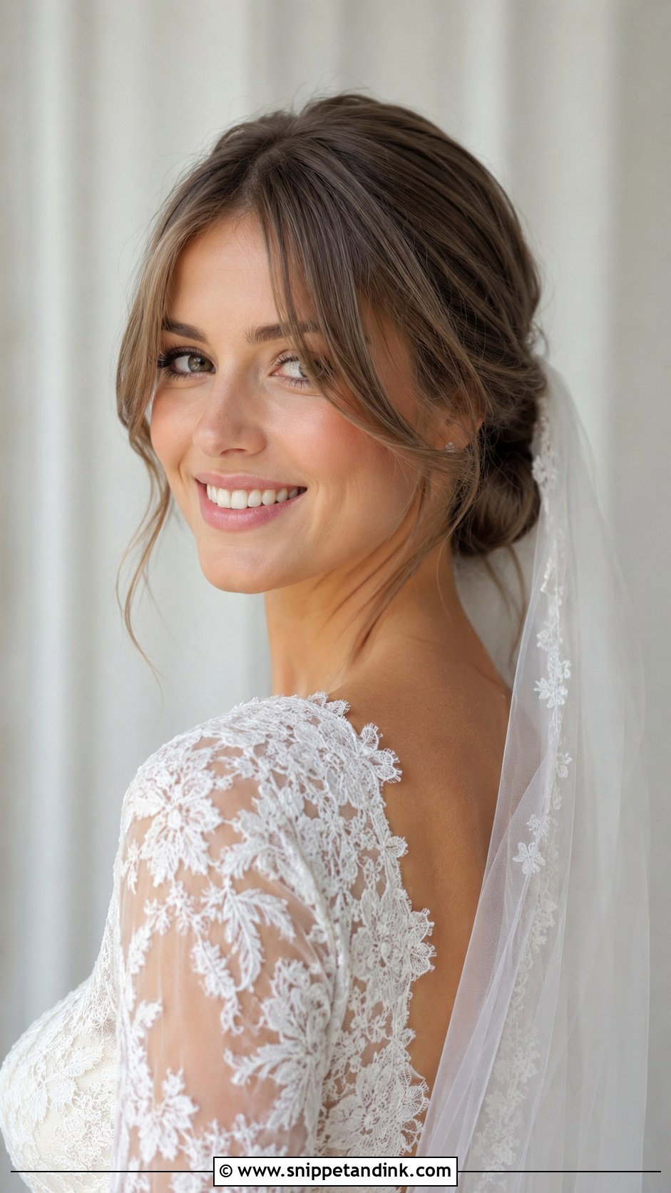 Curtain Bangs With Low Bun - Snippet and Ink - 25 Bride Hairstyles with Bangs