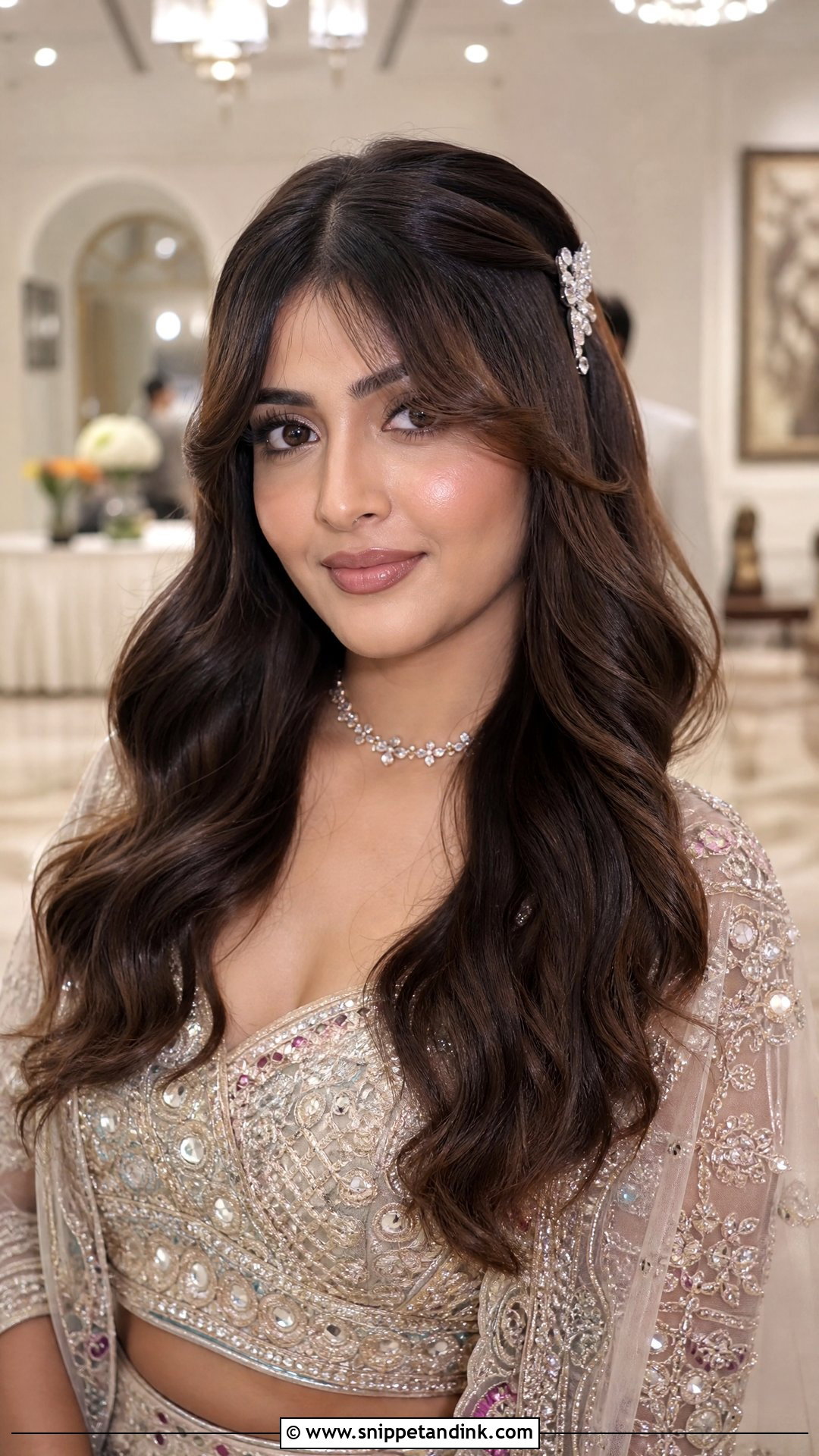 Curtain Bangs With Open Waves - Snippet and Ink - 20 Sangeet Bridal Hairstyles