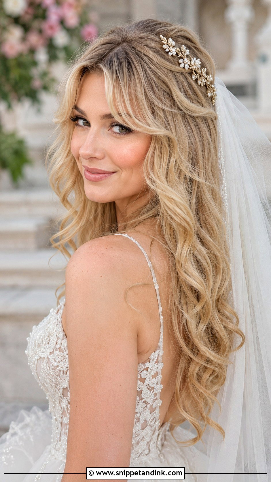 Curtain Bangs With Romantic Curls - Snippet and Ink - 25 Wedding Hair Bangs Ideas