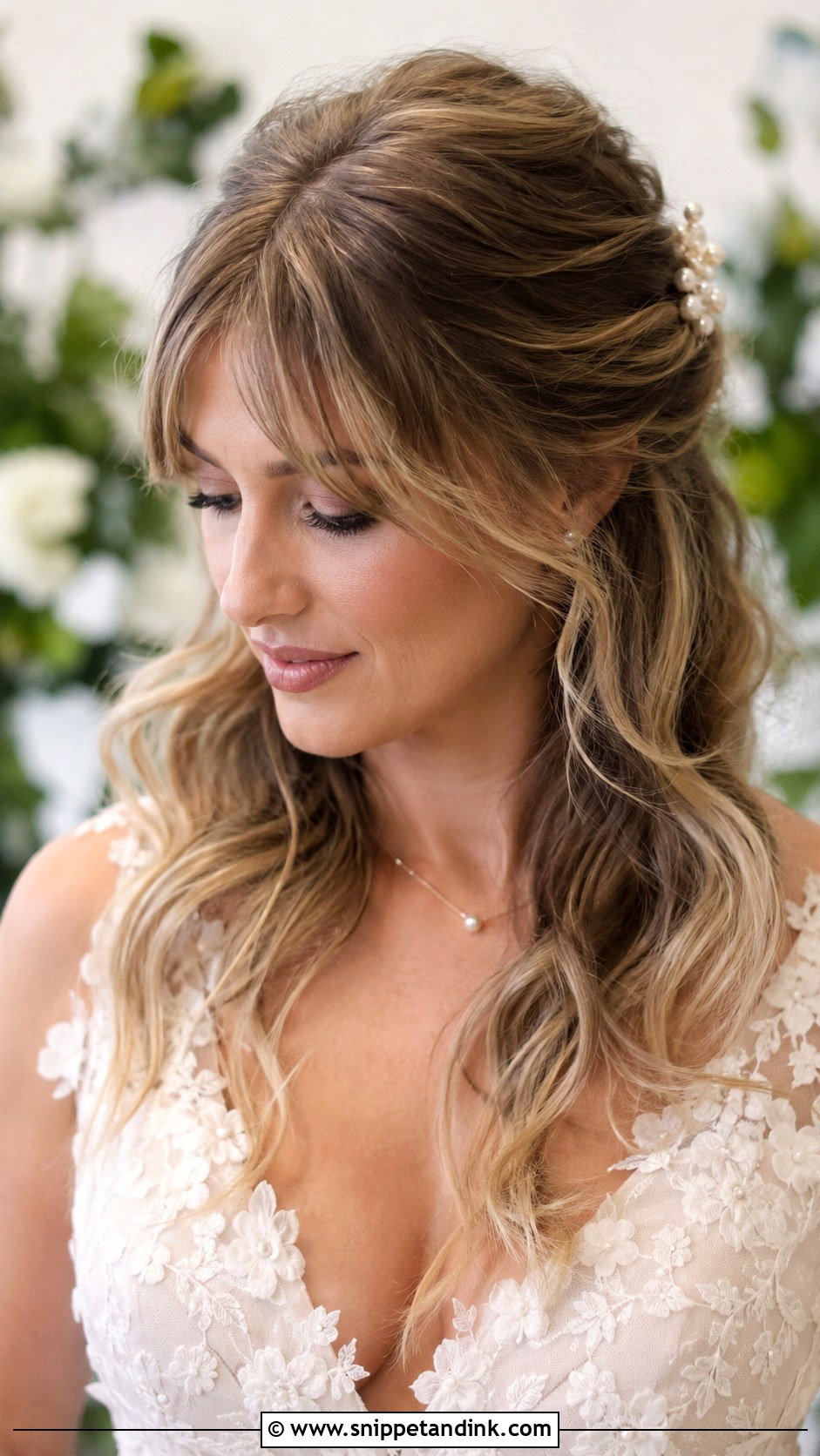 Curtain Bangs With Romantic Half Updo - Snippet and Ink - 25 Curtain Bangs Wedding Hair Ideas