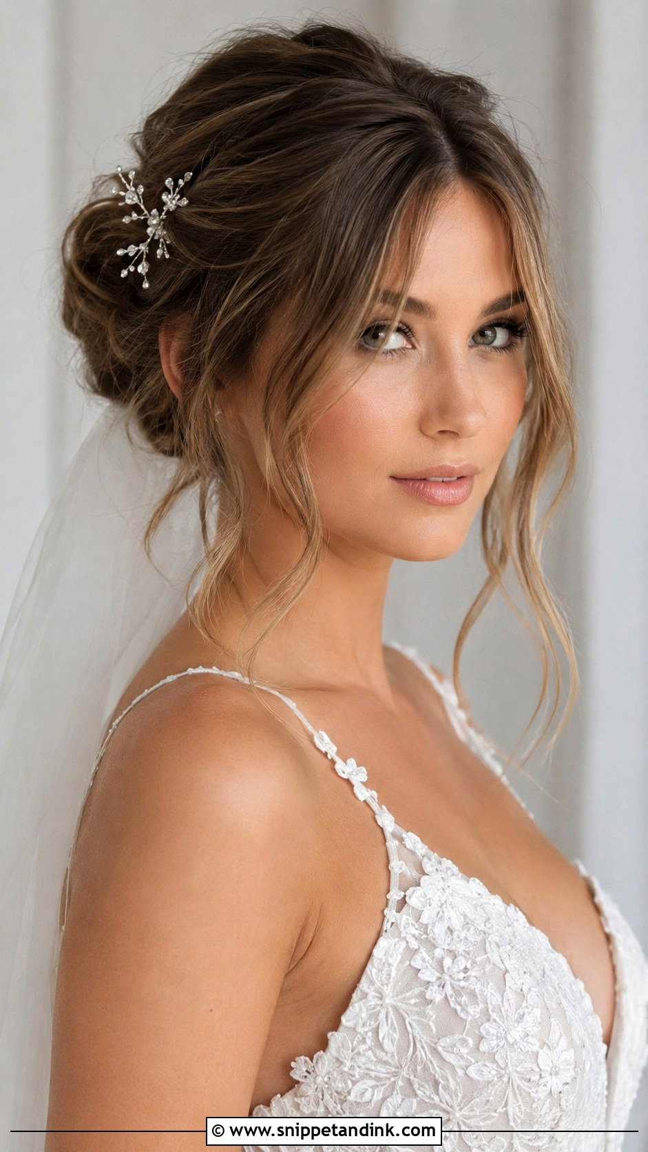 Curtain Bangs With Romantic Updo - Snippet and Ink - 25 Bridal Hair for Round Face Ideas