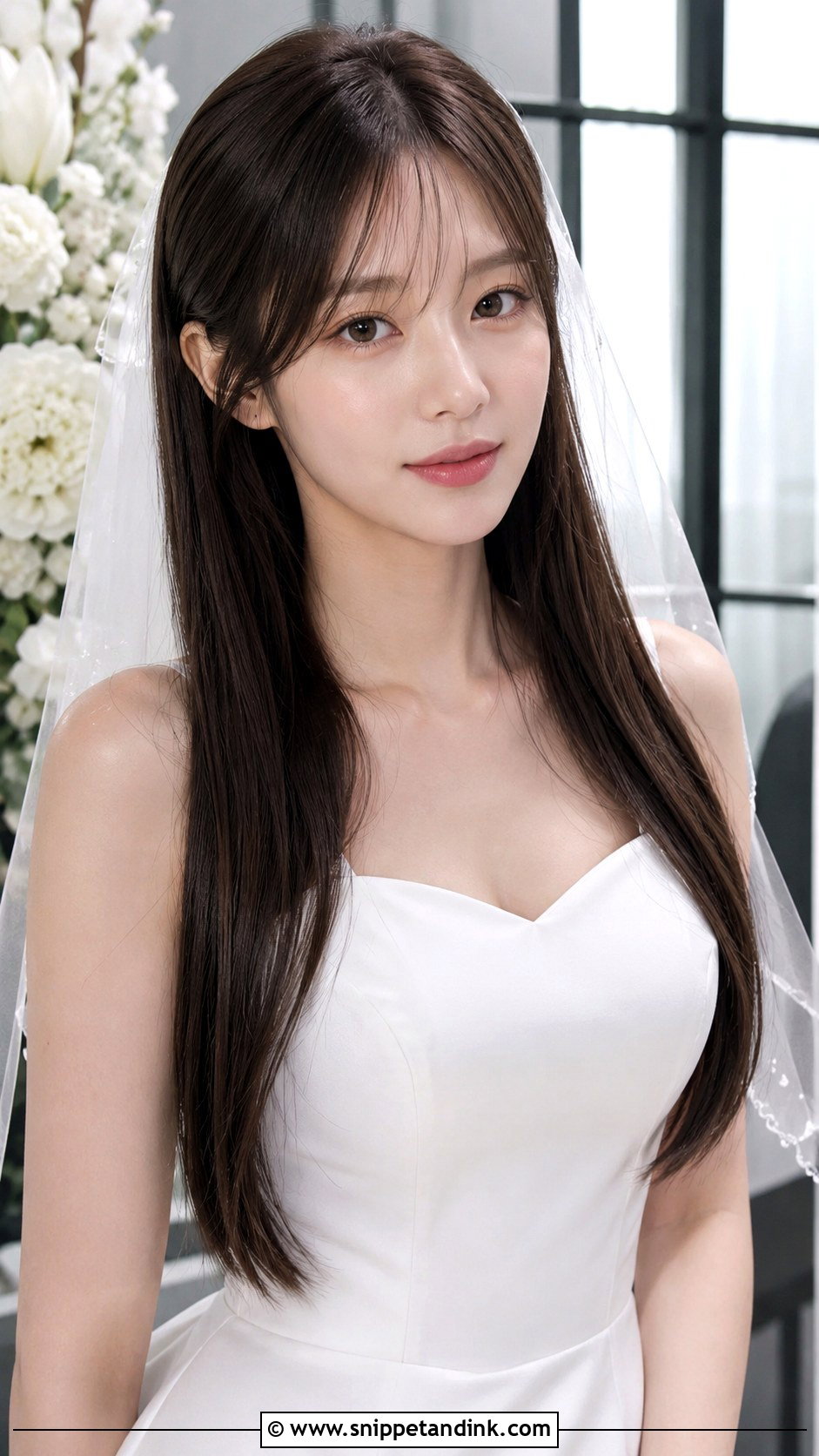 Curtain Bangs With Sleek Straight Hair - Snippet and Ink - 25 Bride Hairstyles with Bangs