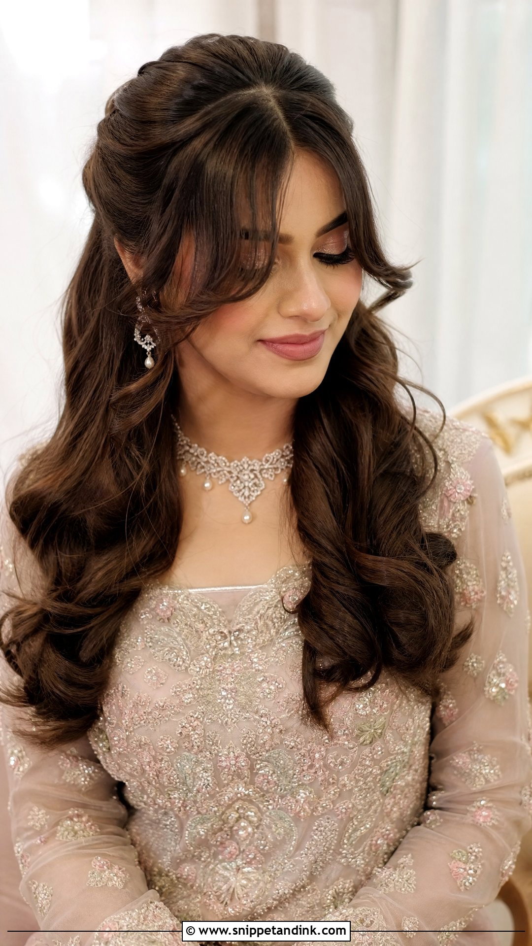 Curtain Bangs With Soft Curls - Snippet and Ink - 20 Walima Bridal Hairstyle Ideas