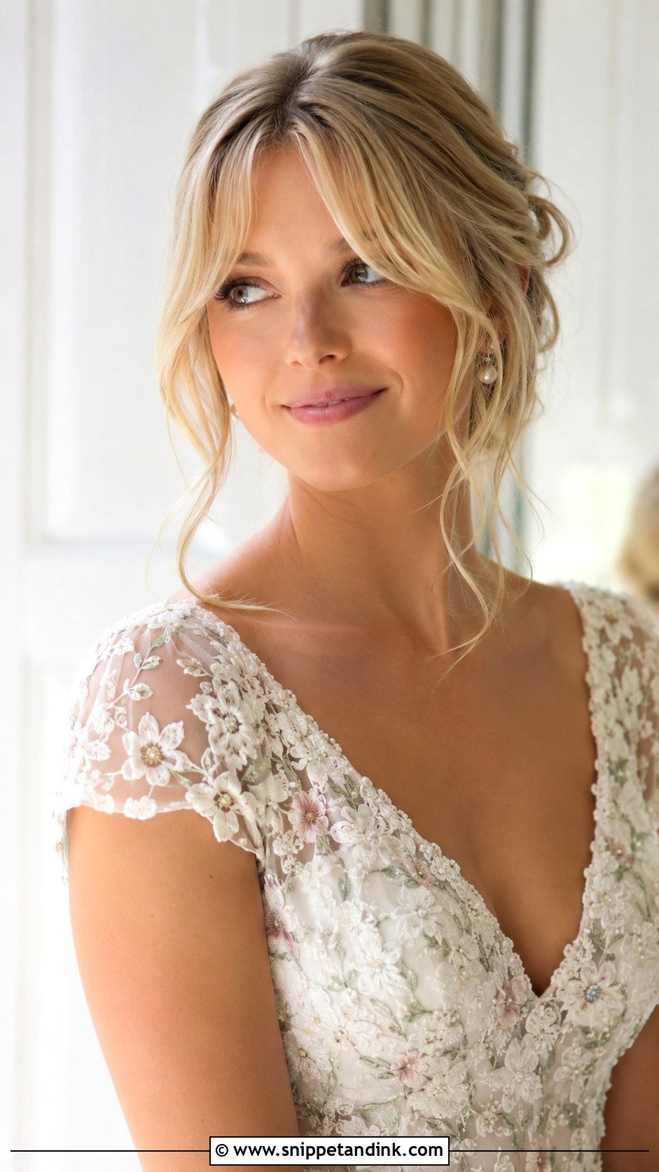 Curtain Bangs With Soft Updo - Snippet and Ink - 25 Curtain Bangs Wedding Hair Ideas