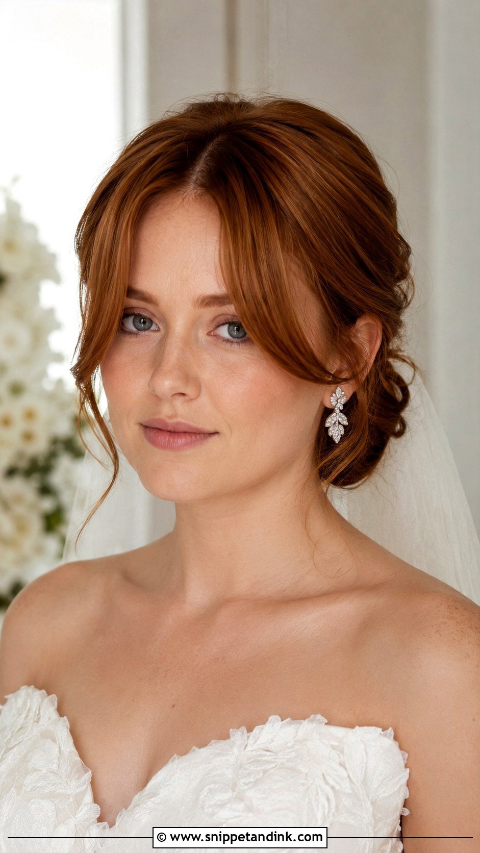 Curtain Bangs With Soft Updo - Snippet and Ink - 20 Bridal Hair Front View Ideas