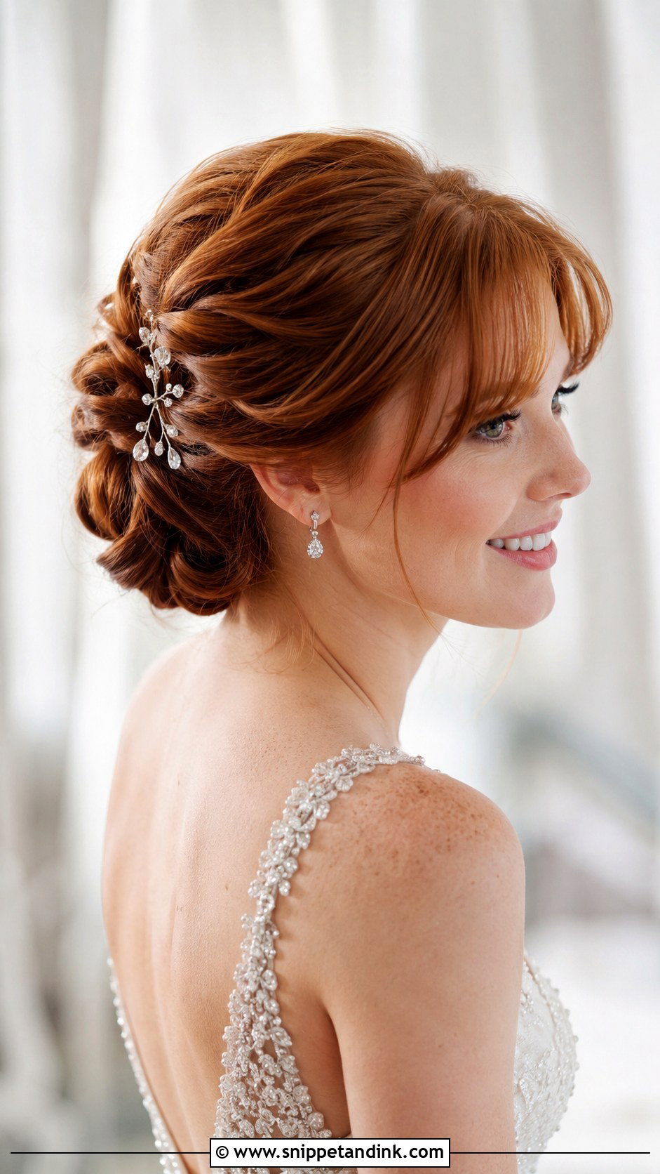 Curtain Bangs With Twisted Updo - Snippet and Ink - 25 Curtain Bangs Wedding Hair Ideas
