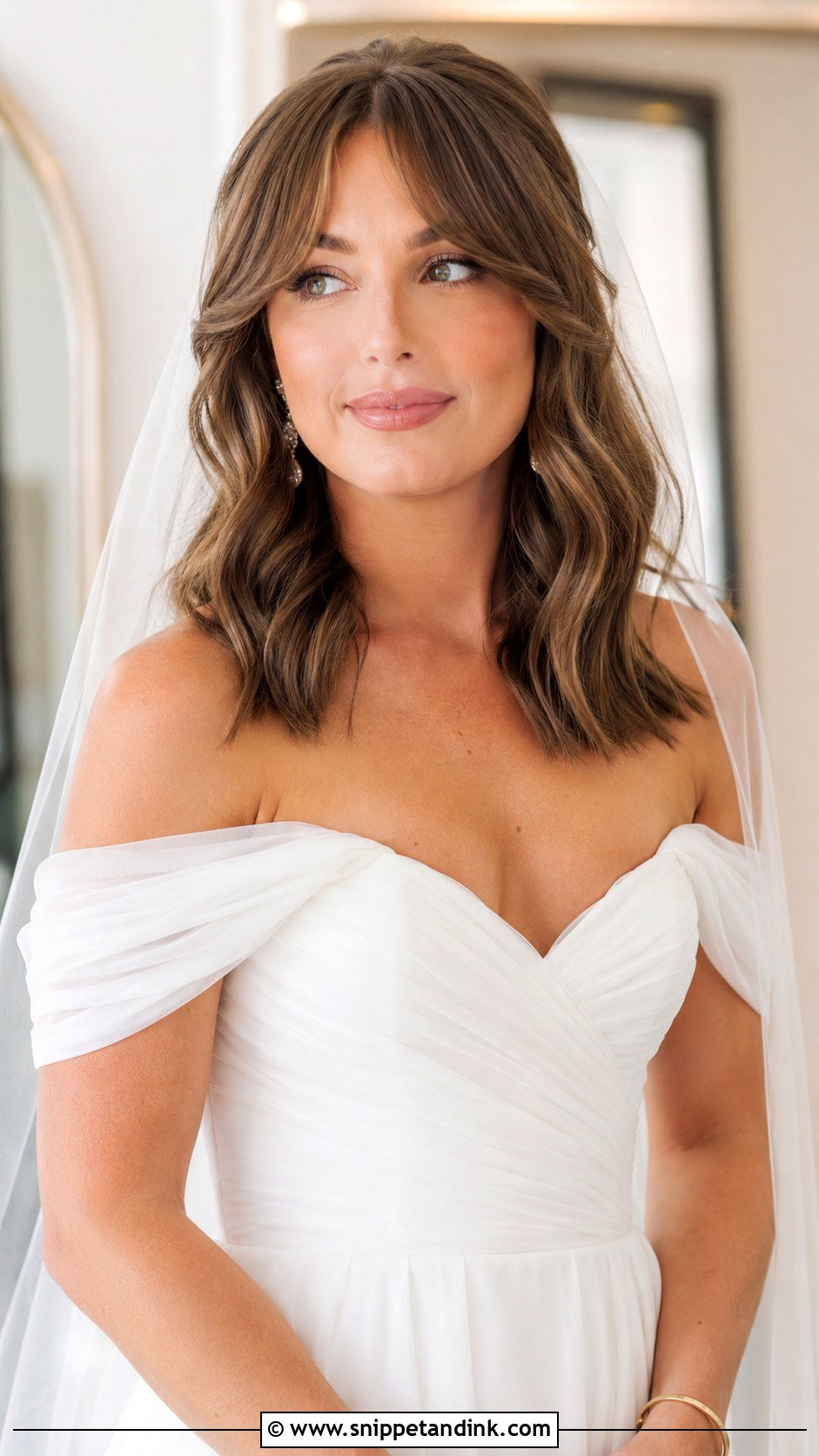 Curtain Bangs With Waves - Snippet and Ink - 25 Shoulder Length Bridal Hair Ideas