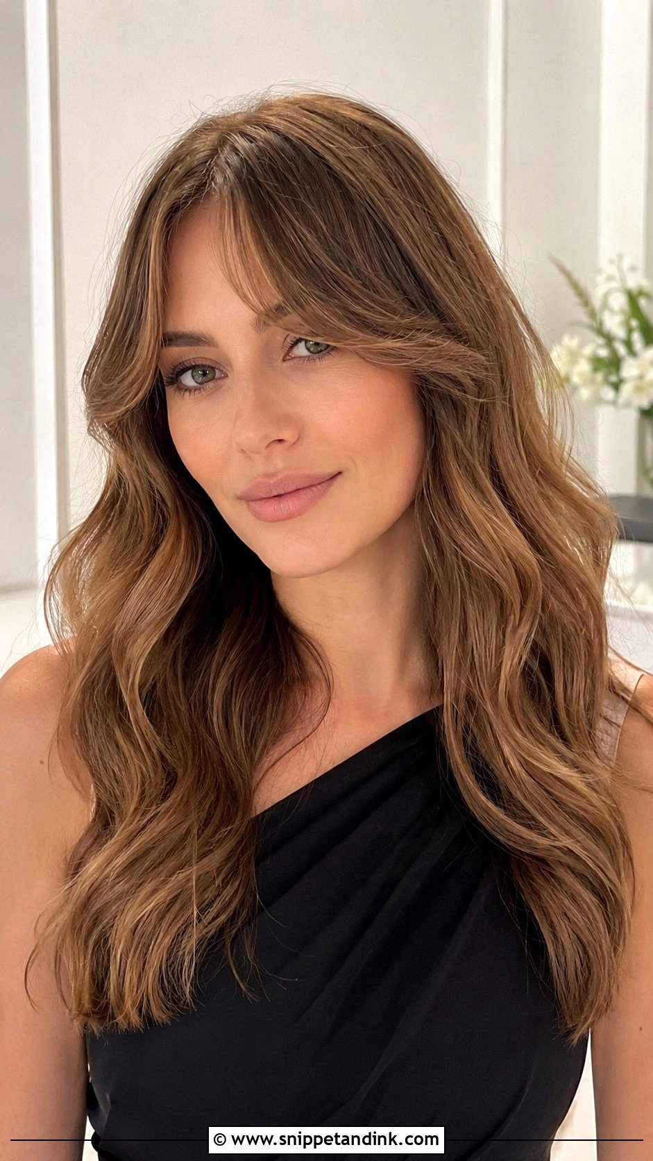 Curtain Bangs With Waves - Snippet and Ink - 20 Hairstyles for Wedding Guest Medium
