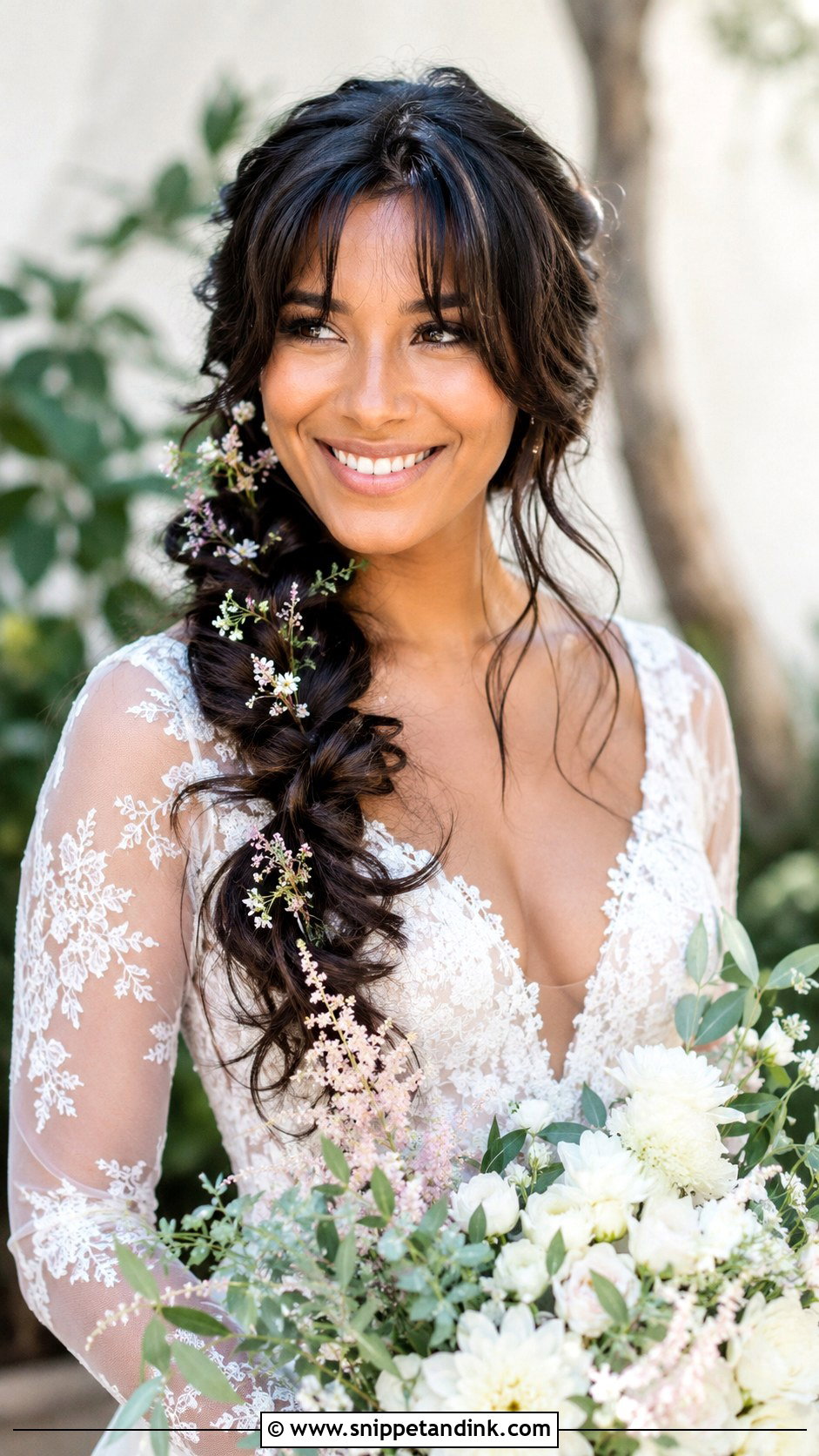 Curtain Bangs With a Boho Braid - Snippet and Ink - 20 Brides with Bangs