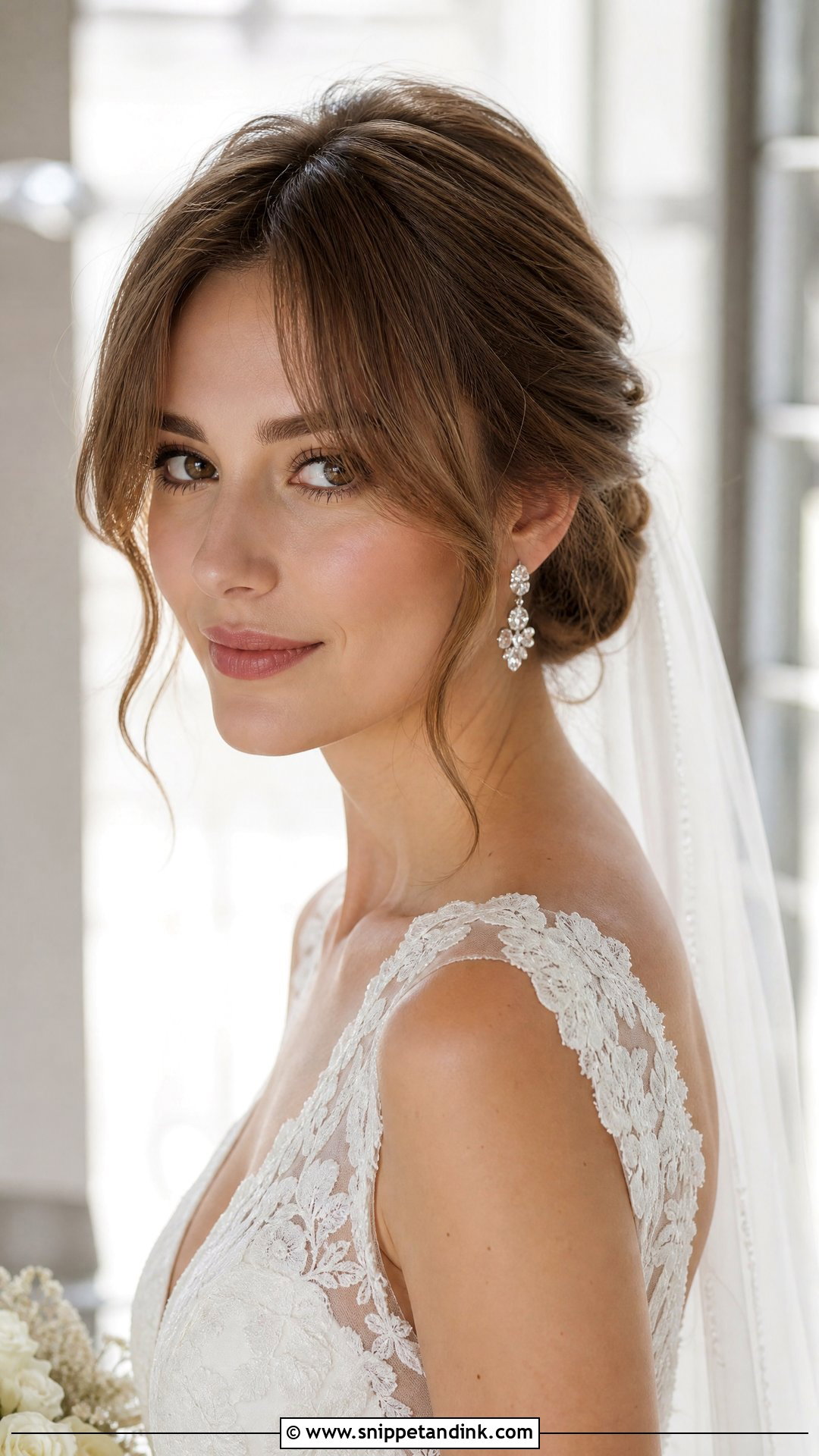 Curtain Bangs With a Low Bun - Snippet and Ink - 20 Wedding Hair Front Ideas