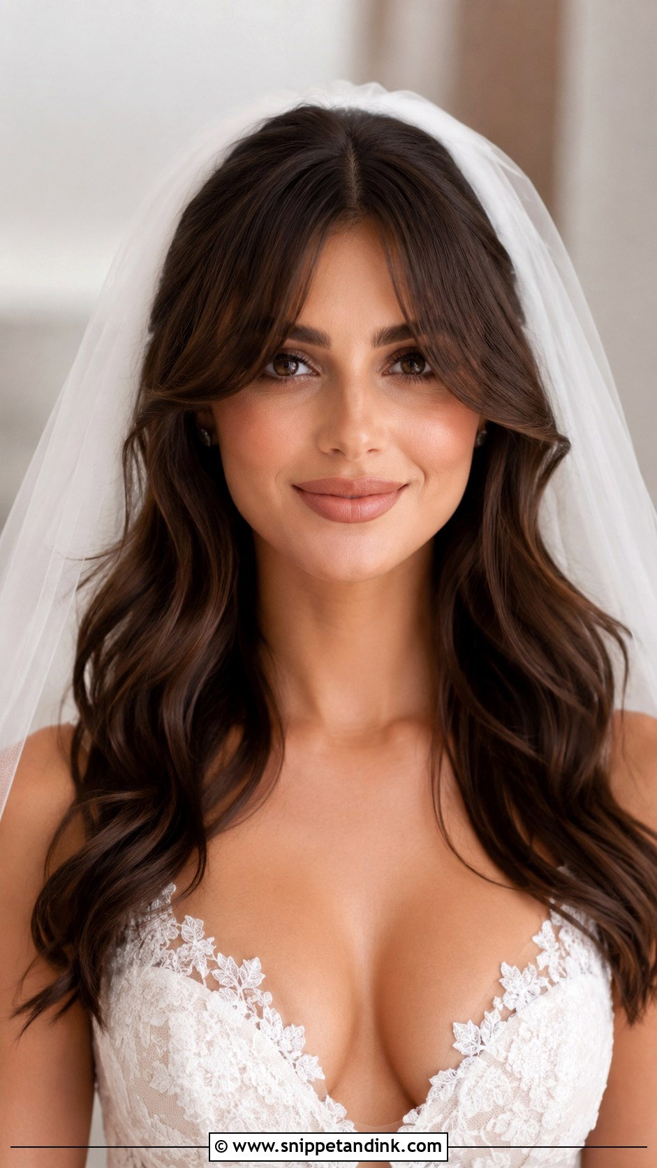 Curtain Bangs with Hair Down and Cathedral Veil - Snippet and Ink - 25 Cathedral Veil with Hair Down Ideas