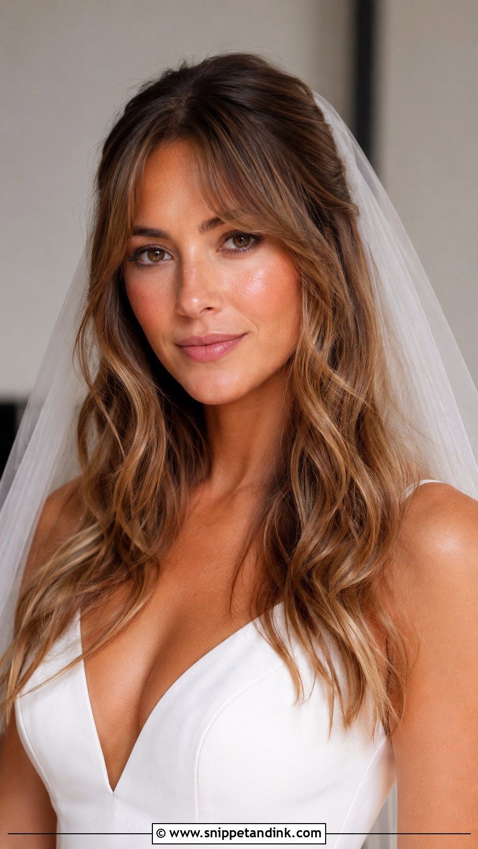Curtain Bangs with Waves for Wedding - Snippet and Ink - 20 Hair Down for Wedding Ideas