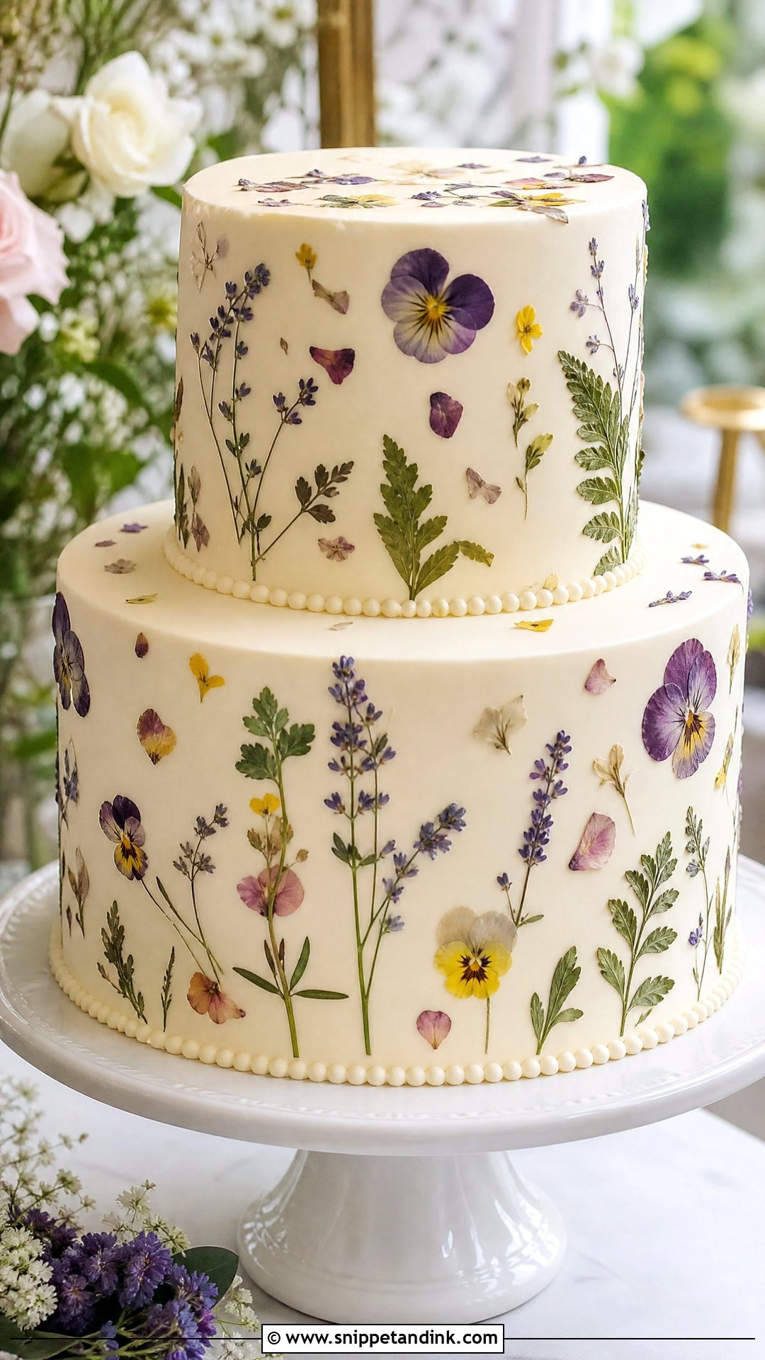 Custom Pressed Flower Wedding Cake - Snippet and Ink - 25 Custom Cakes for Wedding