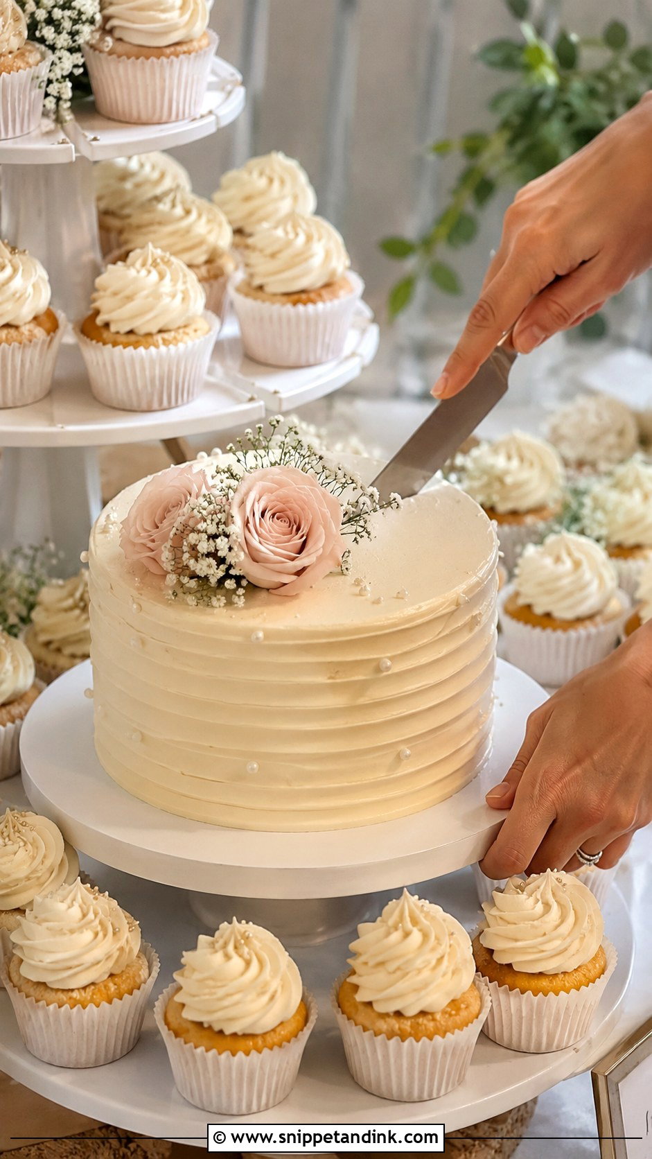 Cutting Cake With Cupcakes Servings - Snippet and Ink - 20 Wedding Cake Serving Guide