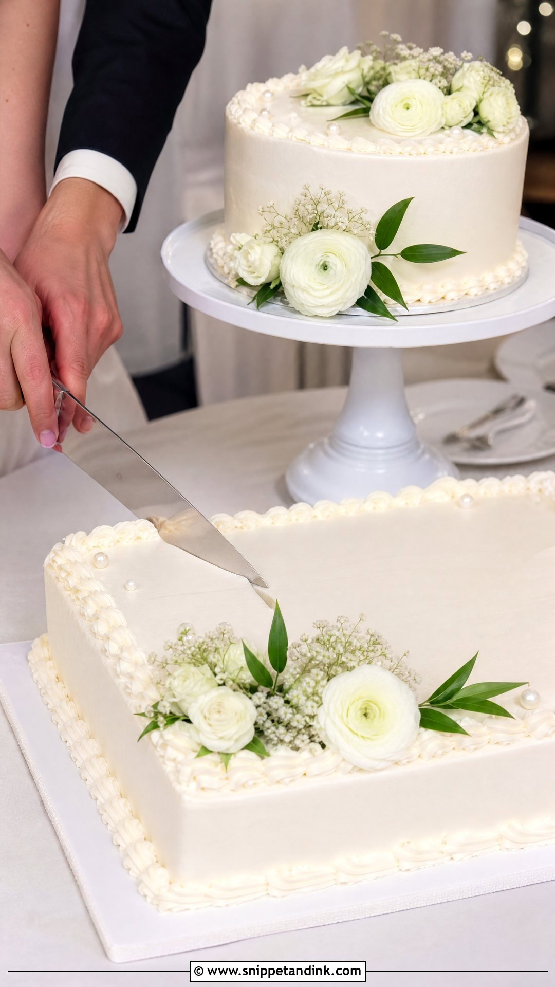 Cutting Cake With Wedding Sheet Cake - Snippet and Ink - 20 Wedding Sheet Cakes