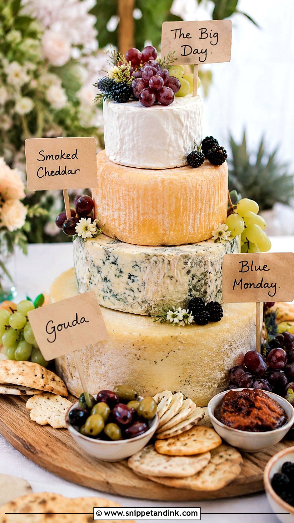 DIY Cheese Board Wedding Cake - Snippet and Ink - 20 Cheese Board Wedding Cake Ideas