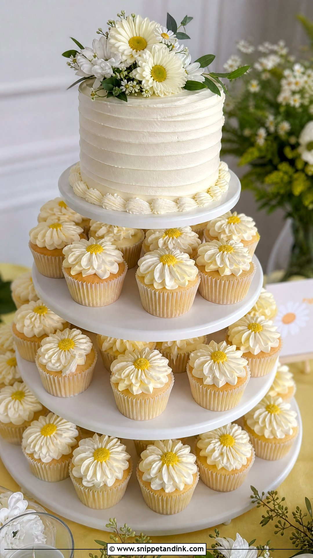 Daisy Cupcake Wedding Cake - Snippet and Ink - 25 Daisy Themed Cake Ideas for Wedding