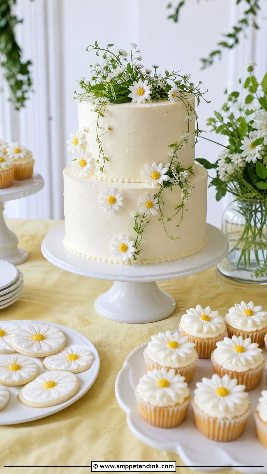 Daisy Dessert Table Wedding Cake - Snippet and Ink - 25 Daisy Themed Cake Ideas for Wedding