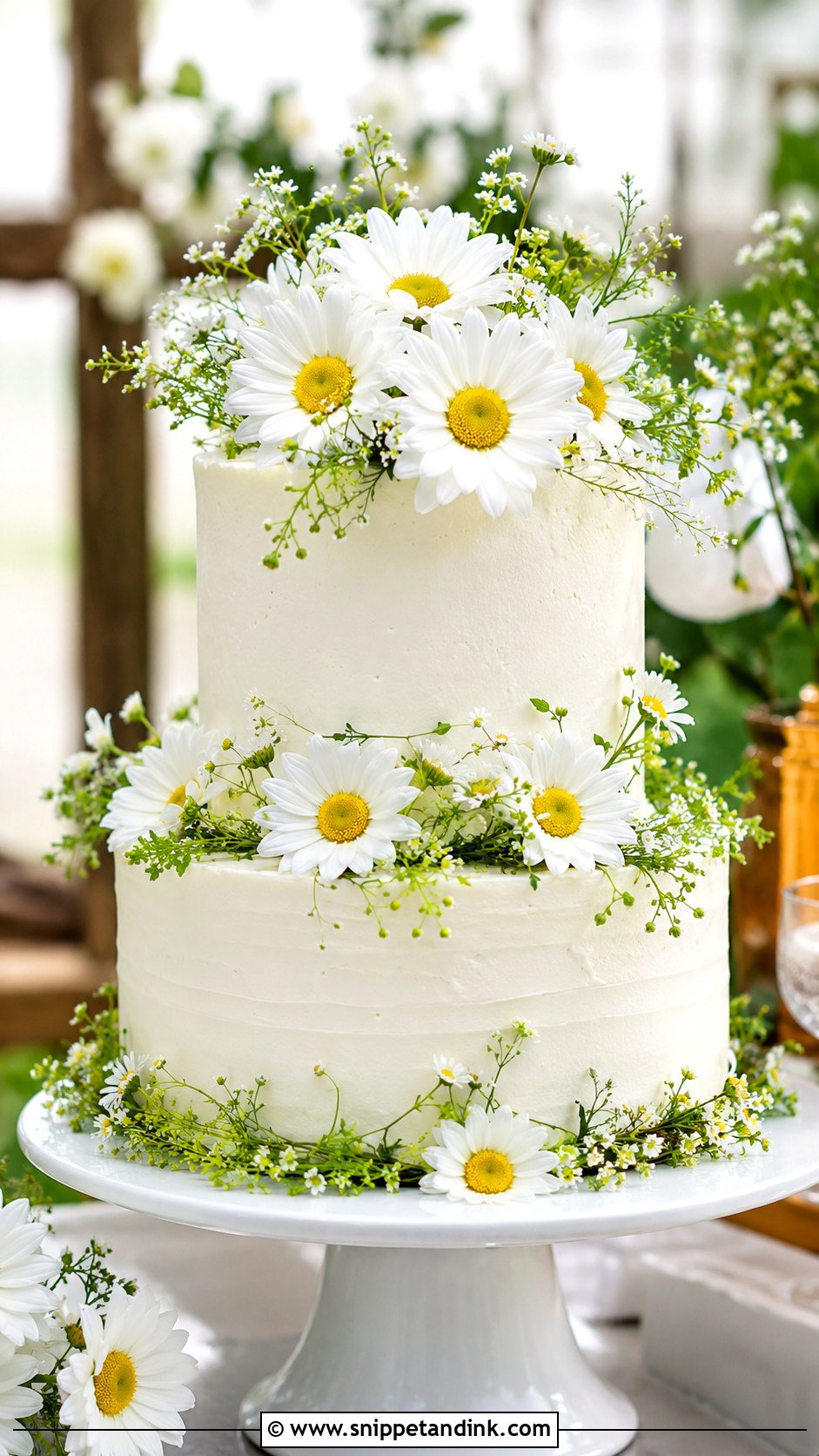 Daisy Floral Wedding Cake - Snippet and Ink - 20 Simple Floral Wedding Cake Ideas