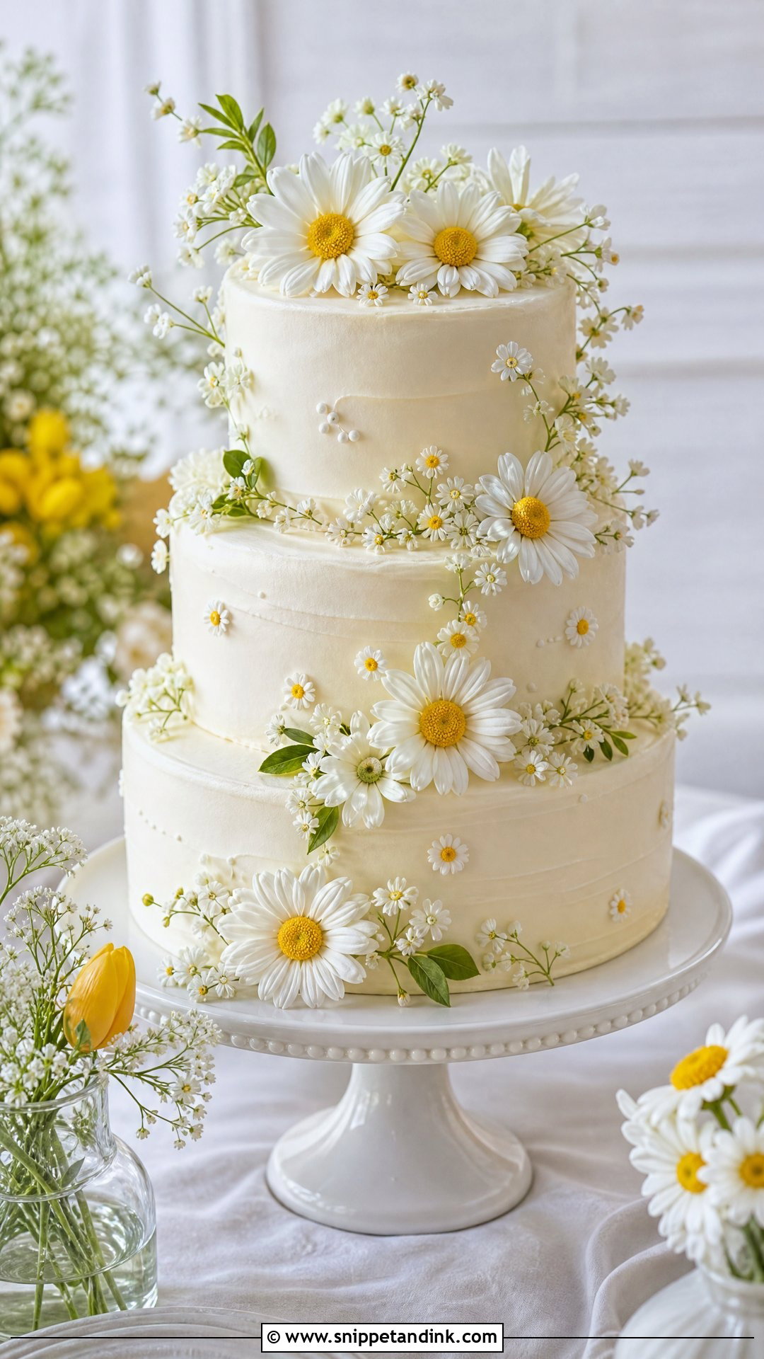 Daisy Wedding Cake - Snippet and Ink - 35 Cakes with Flowers for Wedding