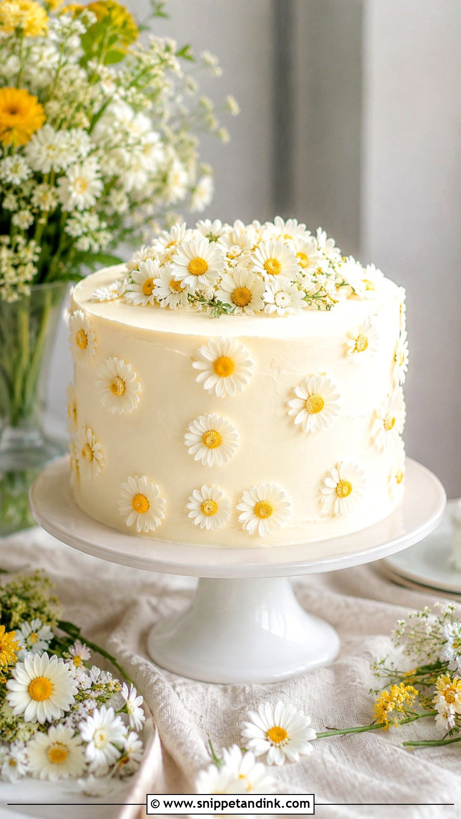 Daisy Wedding Cake - Snippet and Ink - 20 Simple Flower Cake Ideas for Wedding
