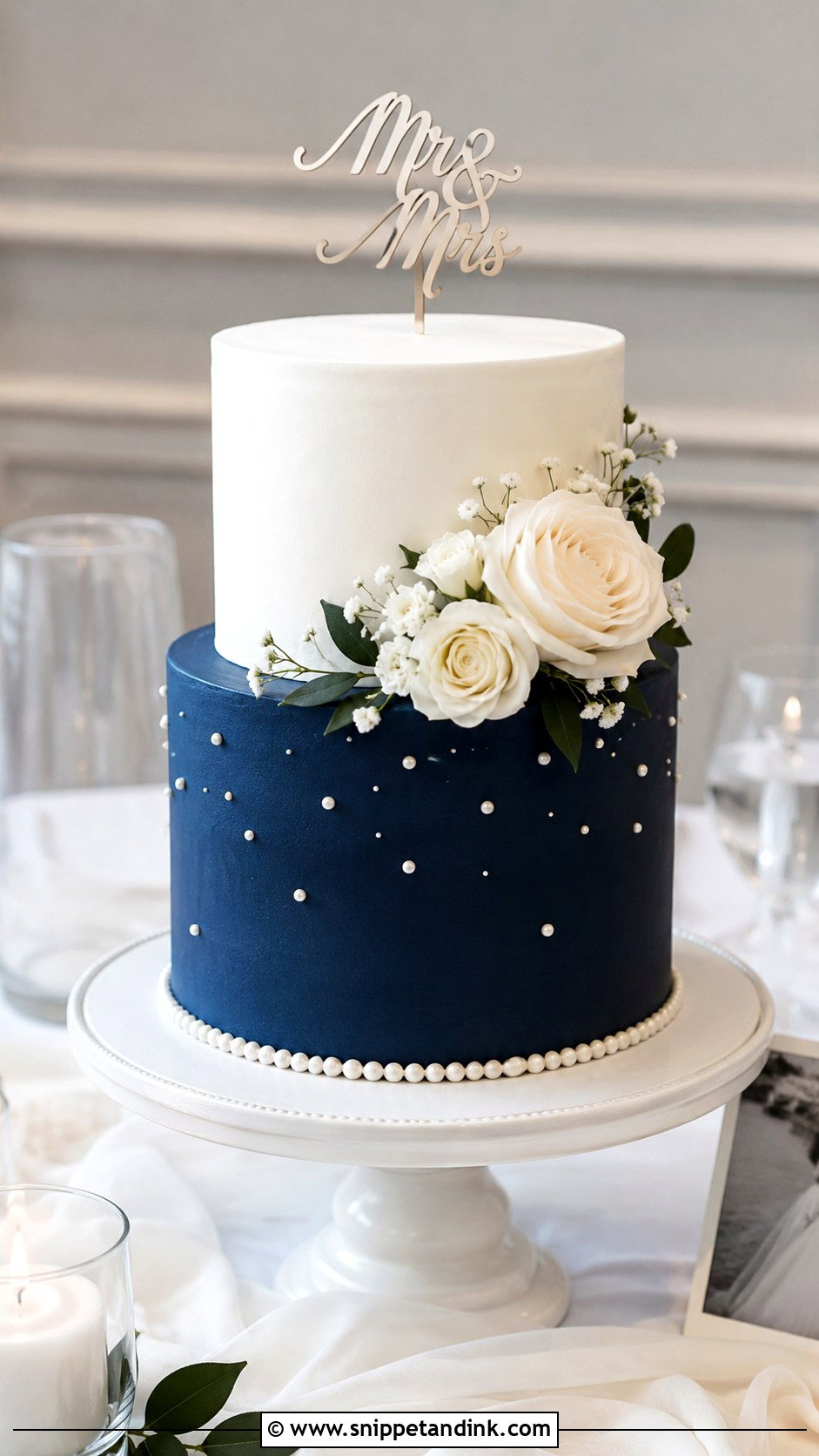 Dark Blue And White Two Tier Wedding Cake - Snippet and Ink - 20 Dark Blue and White Cake Ideas for Wedding
