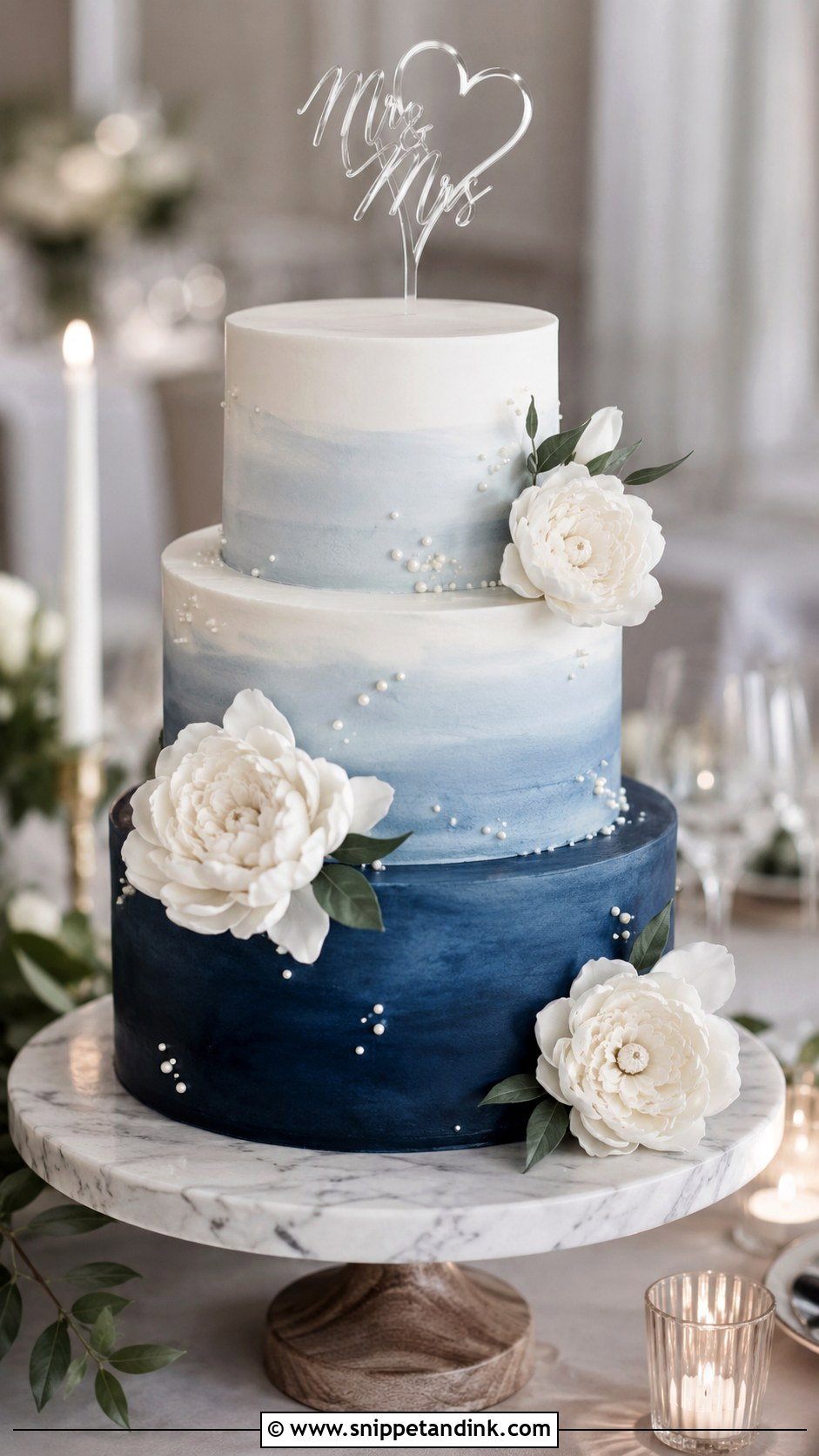 Dark Blue Ombre Wedding Cake - Snippet and Ink - 20 Dark Blue and White Cake Ideas for Wedding