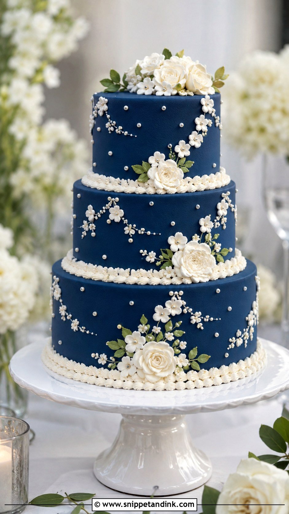 Dark Blue Wedding Cake With White Buttercream - Snippet and Ink - 20 Dark Blue and White Cake Ideas for Wedding