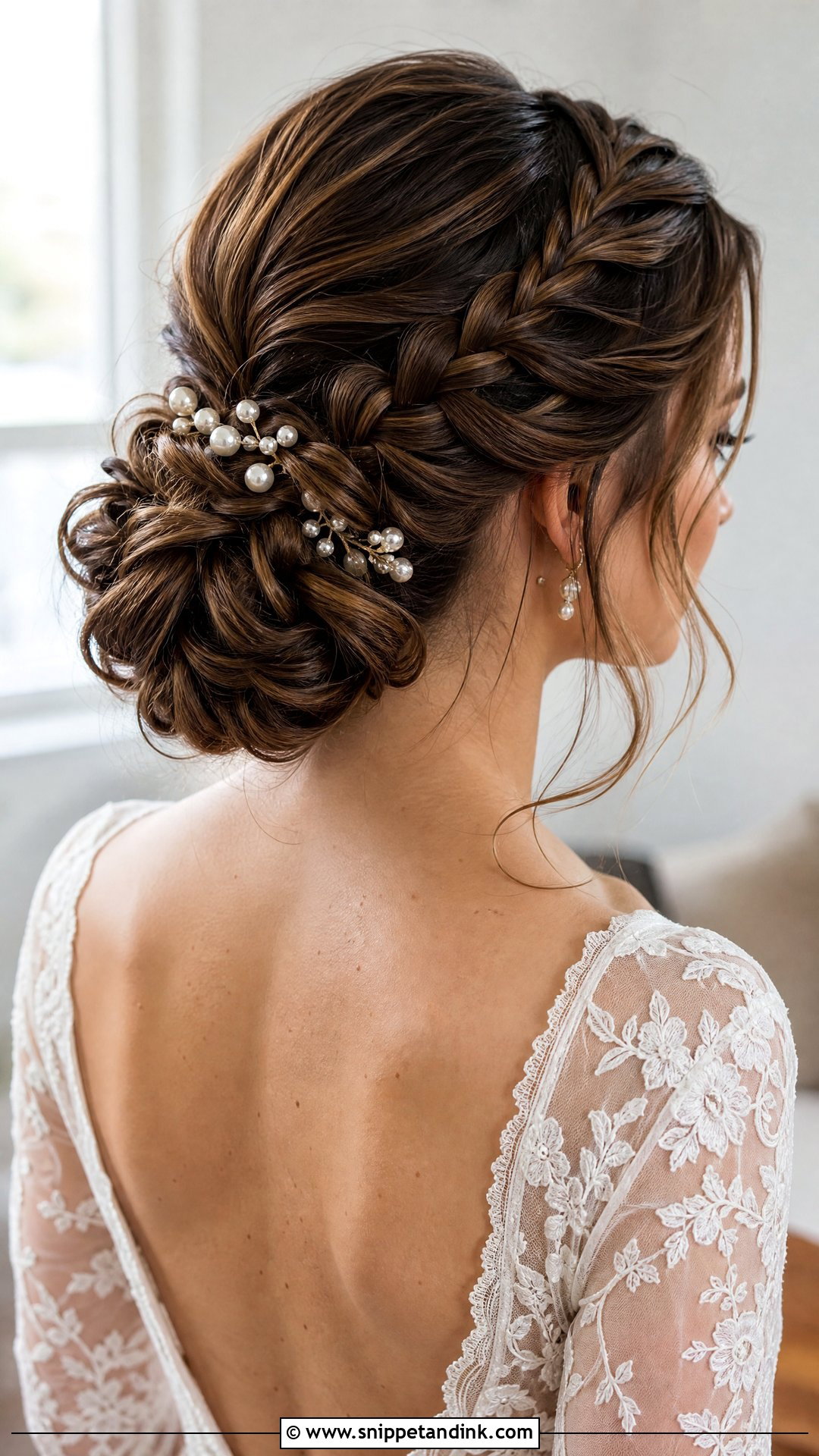 Dark Bridal Braided Low Bun - Snippet and Ink - 15 Dark Bridal Hair Ideas