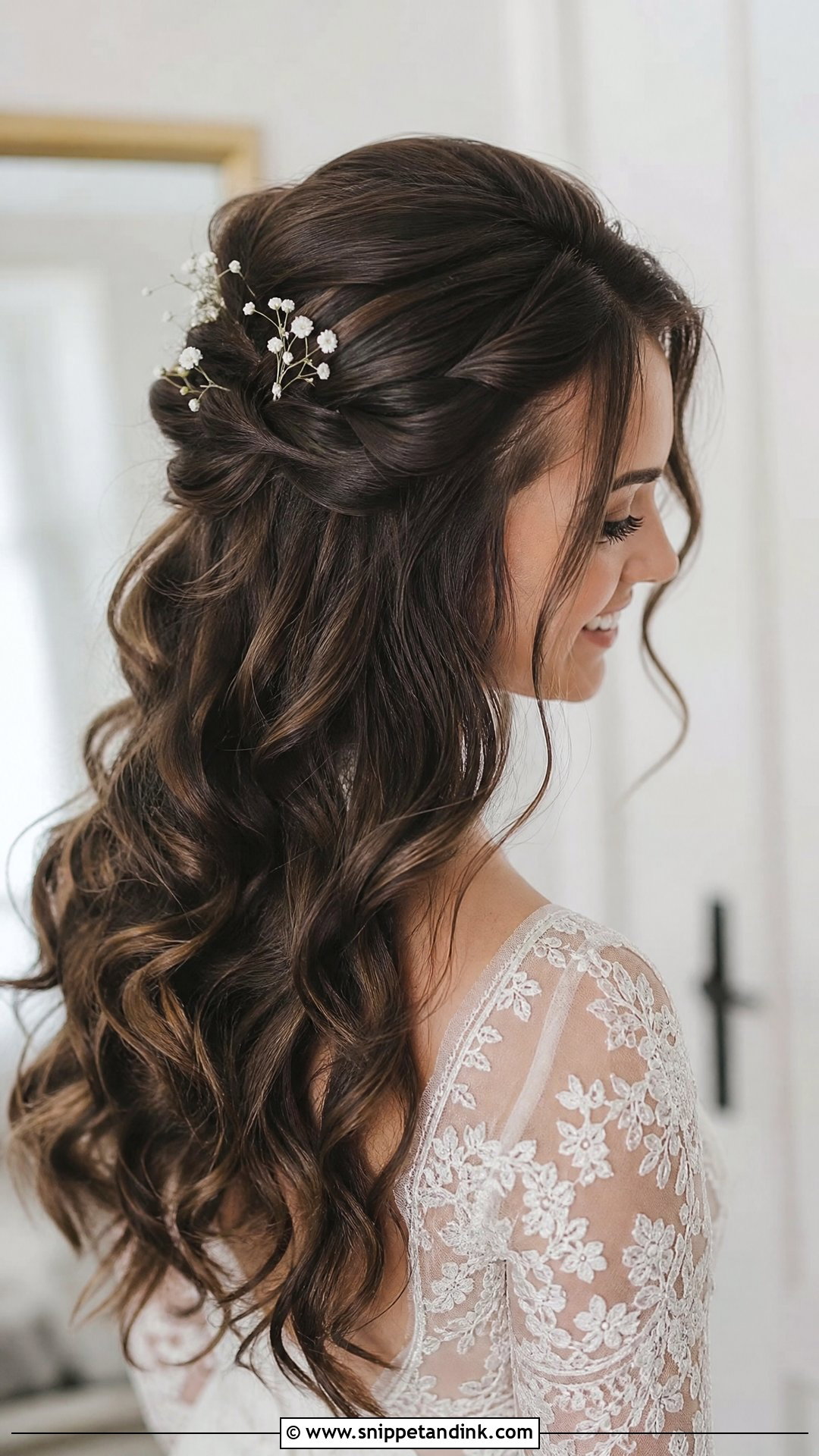 Dark Bridal Half Up Half Down Hair - Snippet and Ink - 15 Dark Bridal Hair Ideas
