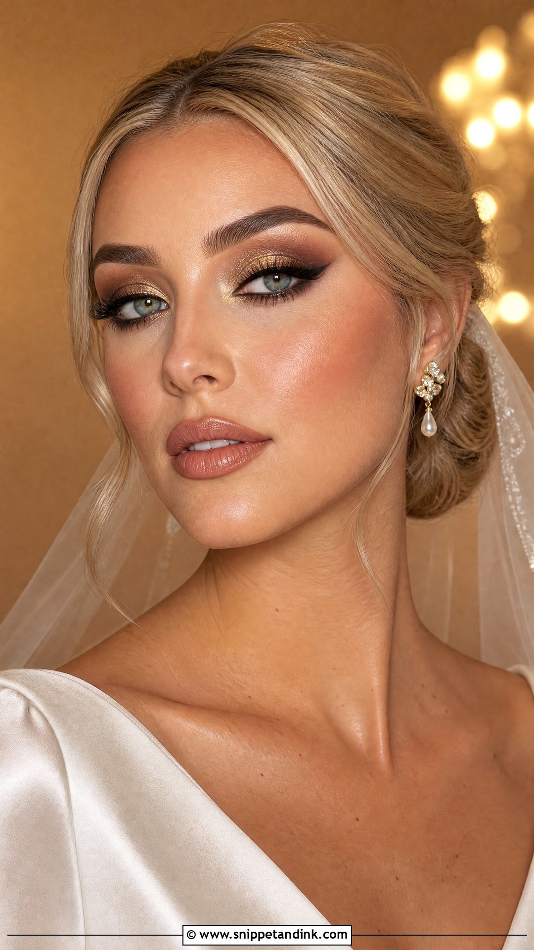 Dark Bridal Makeup With Gold Smokey Eye - Snippet and Ink - 20 Dark Bridal Makeup Ideas