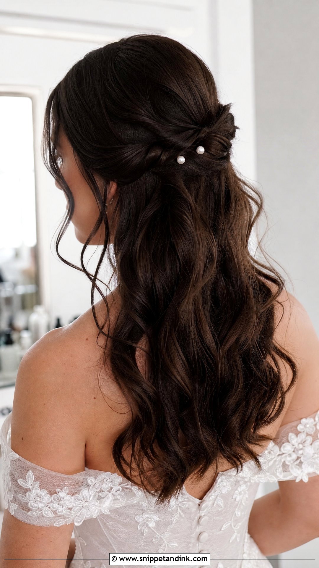 Dark Brown Bridal Half Up Hair - Snippet and Ink - 15 Dark Brown Bridal Hair Ideas