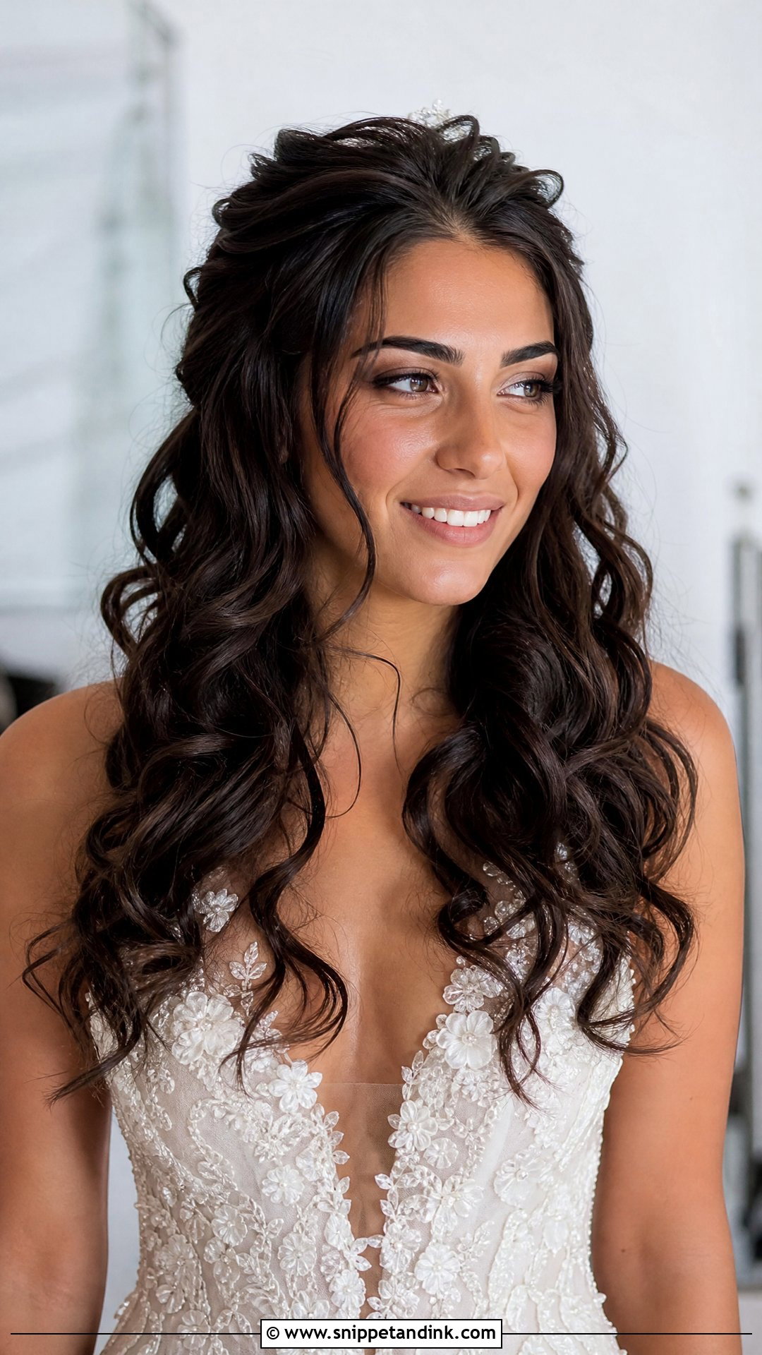 Dark Brown Bridal Loose Curls - Snippet and Ink - 15 Dark Brown Bridal Hair Ideas
