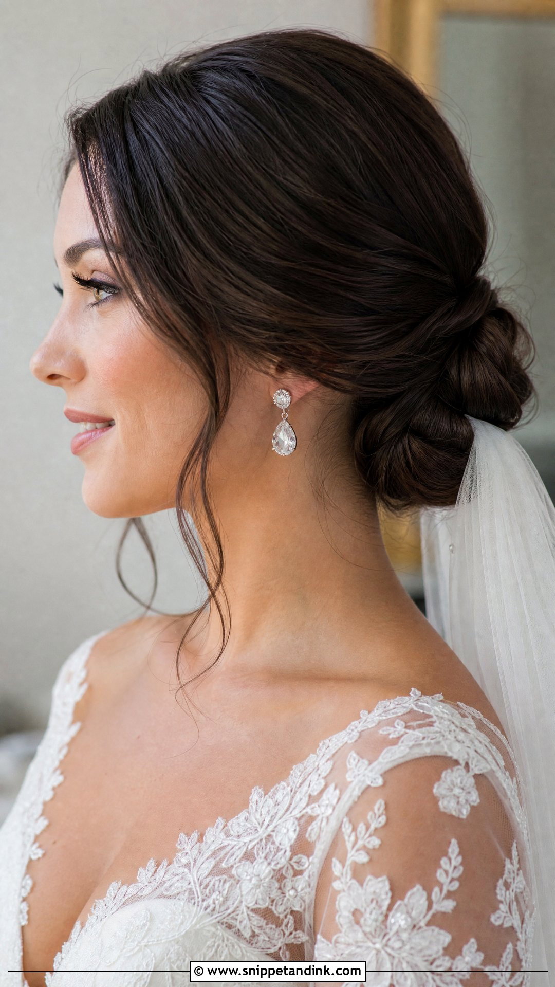 Dark Brown Bridal Low Bun - Snippet and Ink - 15 Dark Brown Bridal Hair Ideas
