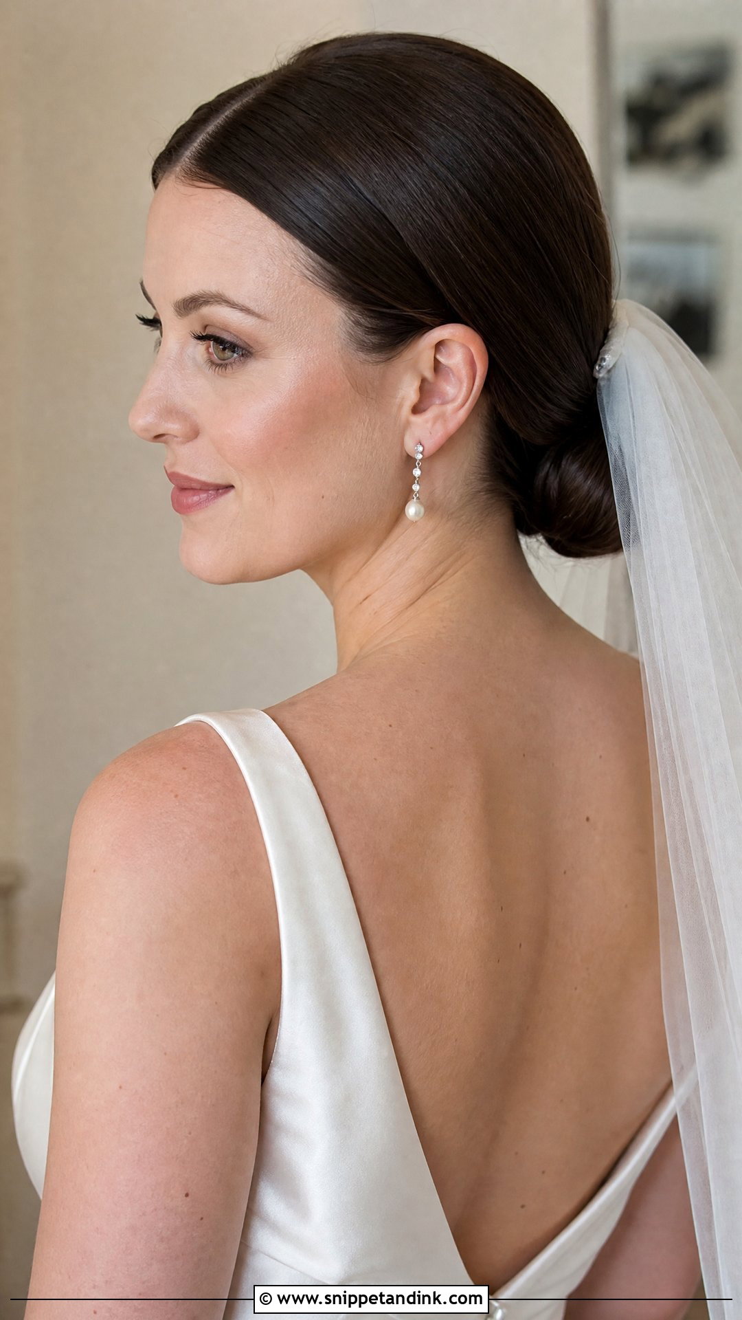 Dark Brown Bridal Low Bun - Snippet and Ink - 15 Bride Brown Hair Ideas