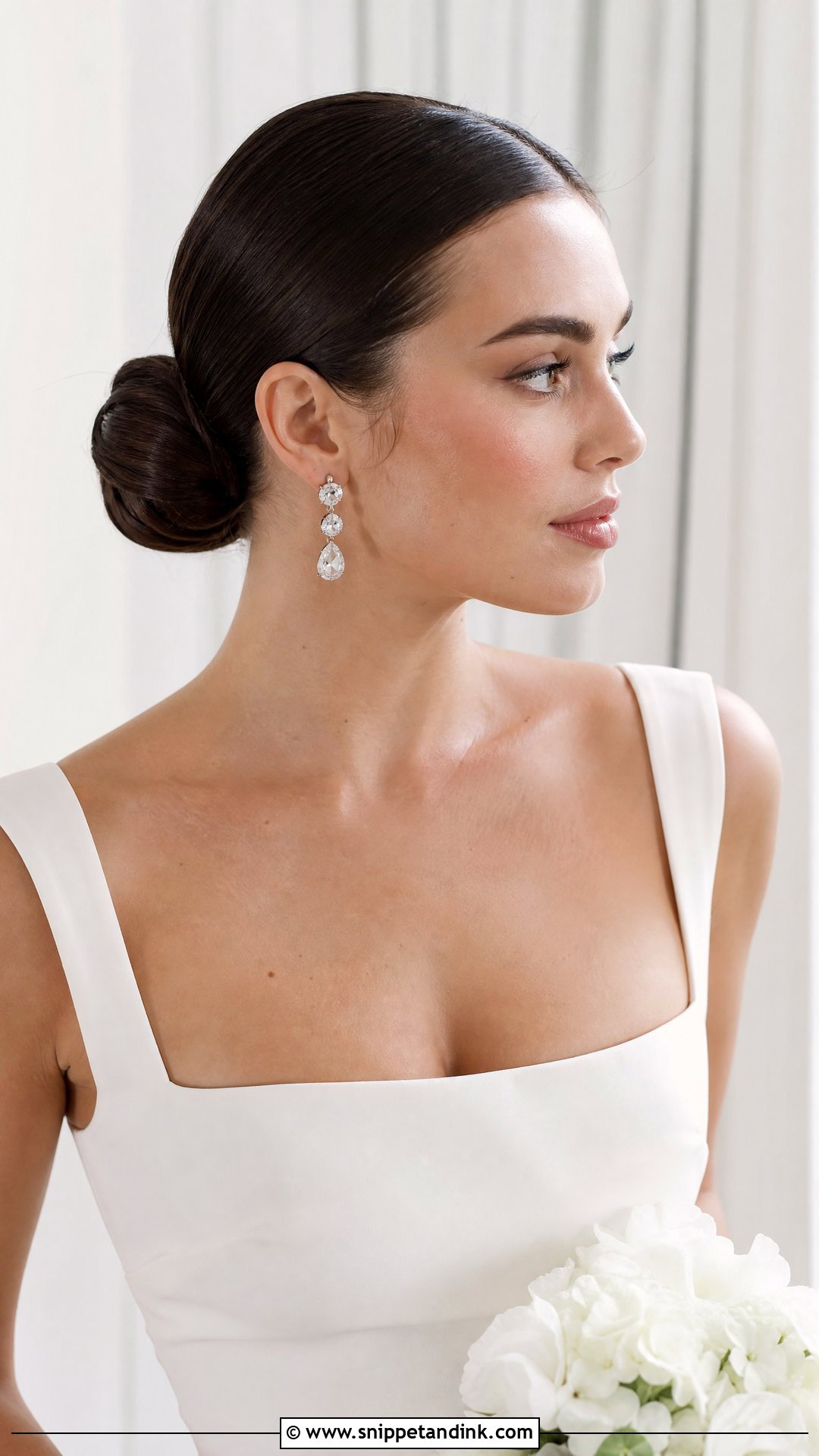 Dark Brown Bridal Sleek Bun - Snippet and Ink - 15 Dark Brown Bridal Hair Ideas