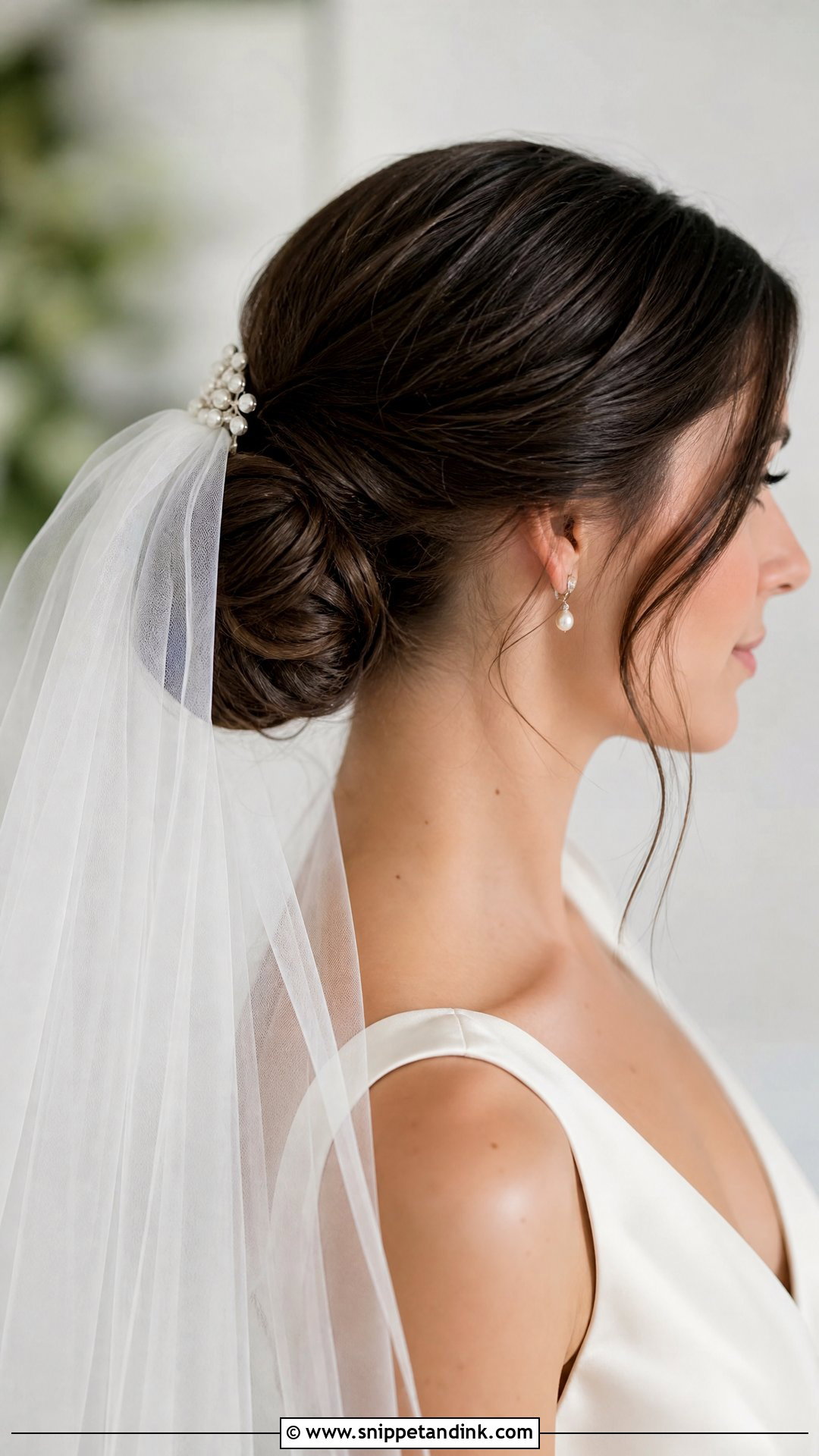 Dark Brown Hair Wedding Bun With Veil - Snippet and Ink - 15 Dark Brown Hair Wedding Hairstyles